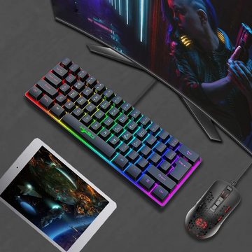 KUIYN 60% kabelgebundene kompakte Gaming Tastatur- und Maus-Set, 61 Tasten 11 Full Key RGB-Hintergrundbeleuchtungseffekte Anti-Ghosting