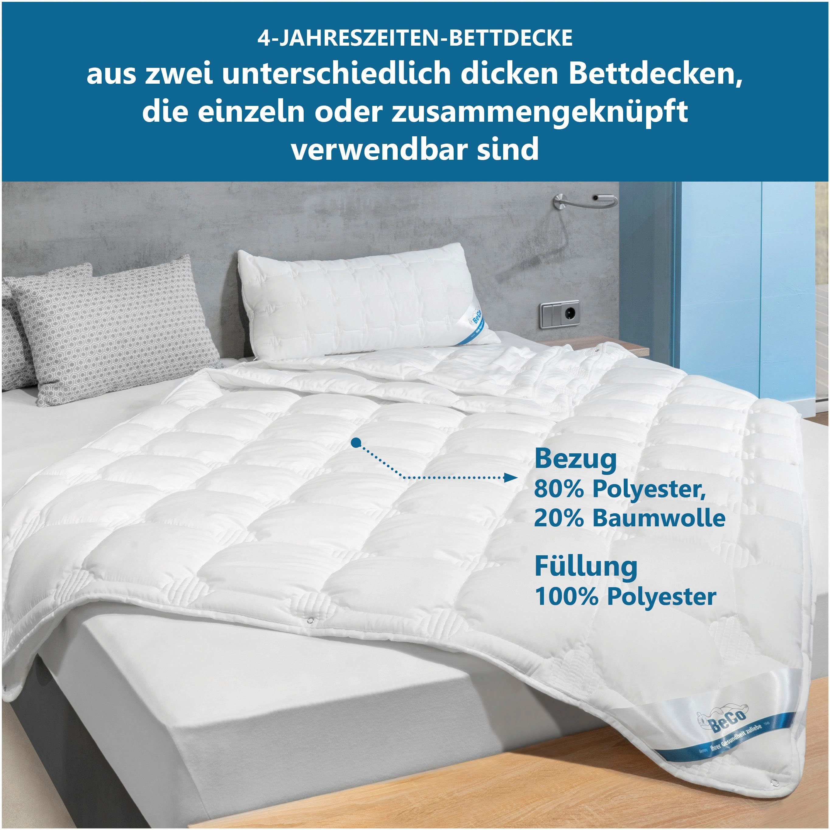 Beco Microfaserbettdecke Medibett Cotton Soft, Bettdecken für Sommer und Winter, Decke, Füllung: Polyester, Bezug: 80% Polyester, 20% Baumwolle, Bettdecke 135x200 cm, allergiker geeignet (Hausstauballerker)