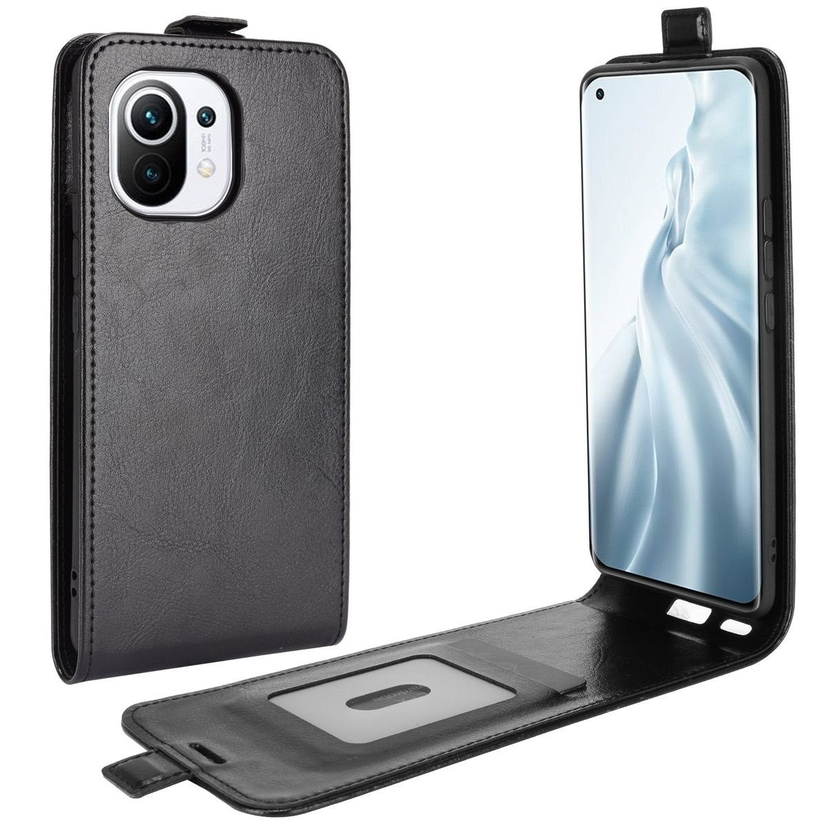 Wigento Handyhülle Fliptasche Premium Schwarz für Xiaomi Mi 11 Hülle Case  Cover Schutz Zubehör Etui Neu