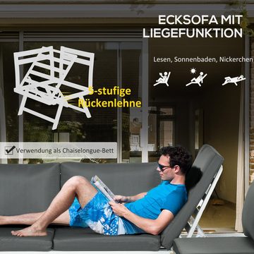 Outsunny Sitzgruppe 4-tlg. Gartenmöbel-Set mit Ecksofa, Doppelsofa, Couchtisch, (Balkonmöbel-Set, 4-tlg., Gartenlounge-Set), mit Sitzkissen für Terrasse, Grau