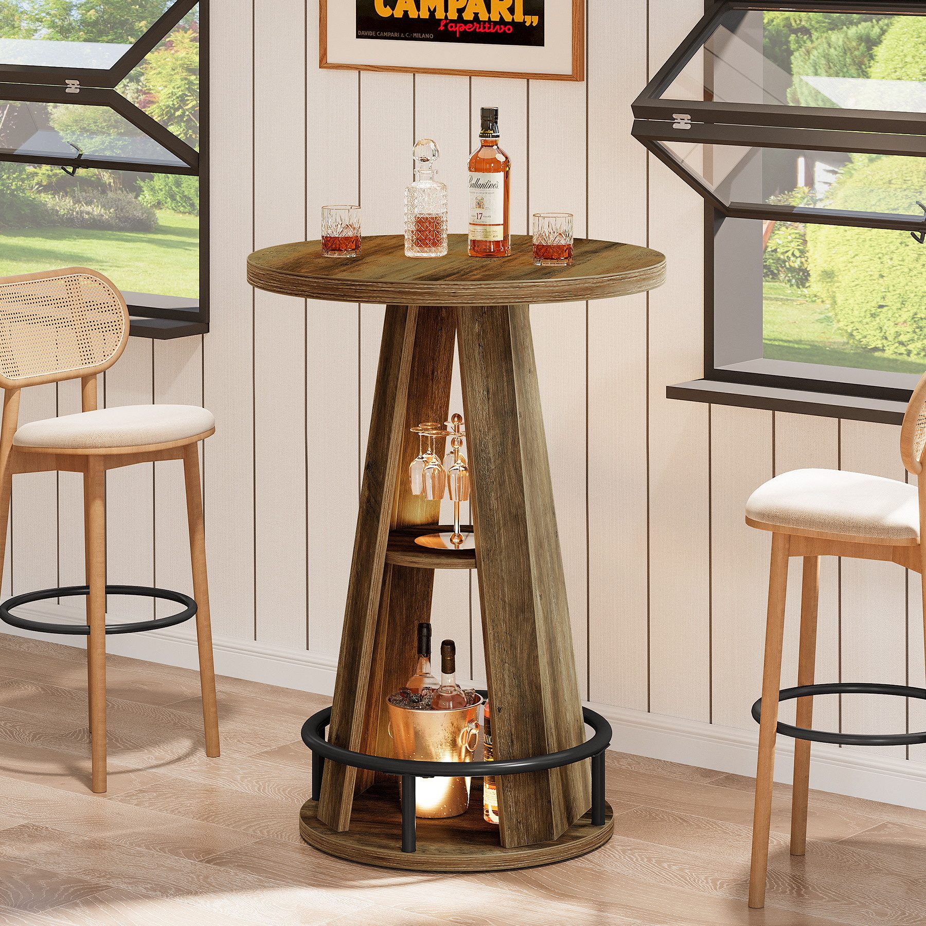 Tribesigns Bartisch 100 cm Stehtisch, Bistrotisch mit Stauraum und Fußstütze, Küchentisch