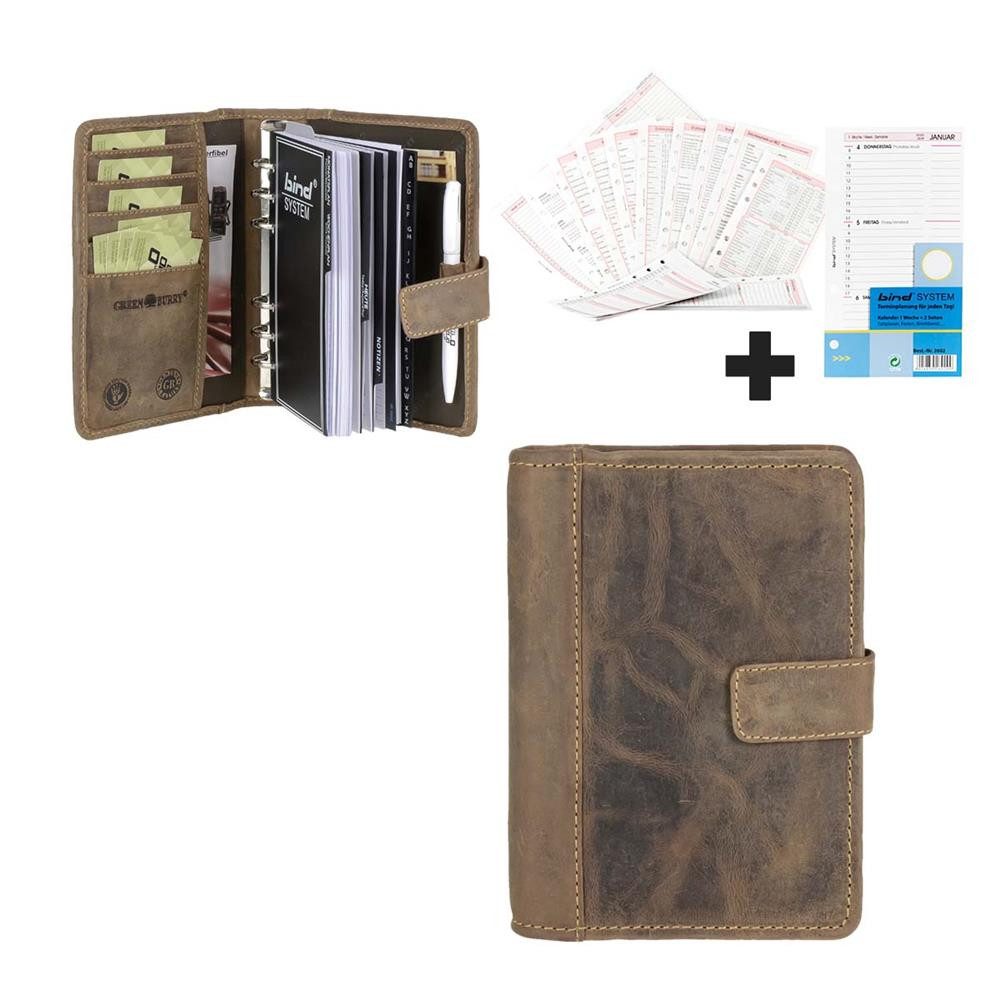 Greenburry Terminplaner "Vintage" Leder Terminkalender A6 (14x19cm) antik braun, mit Kalender 2025