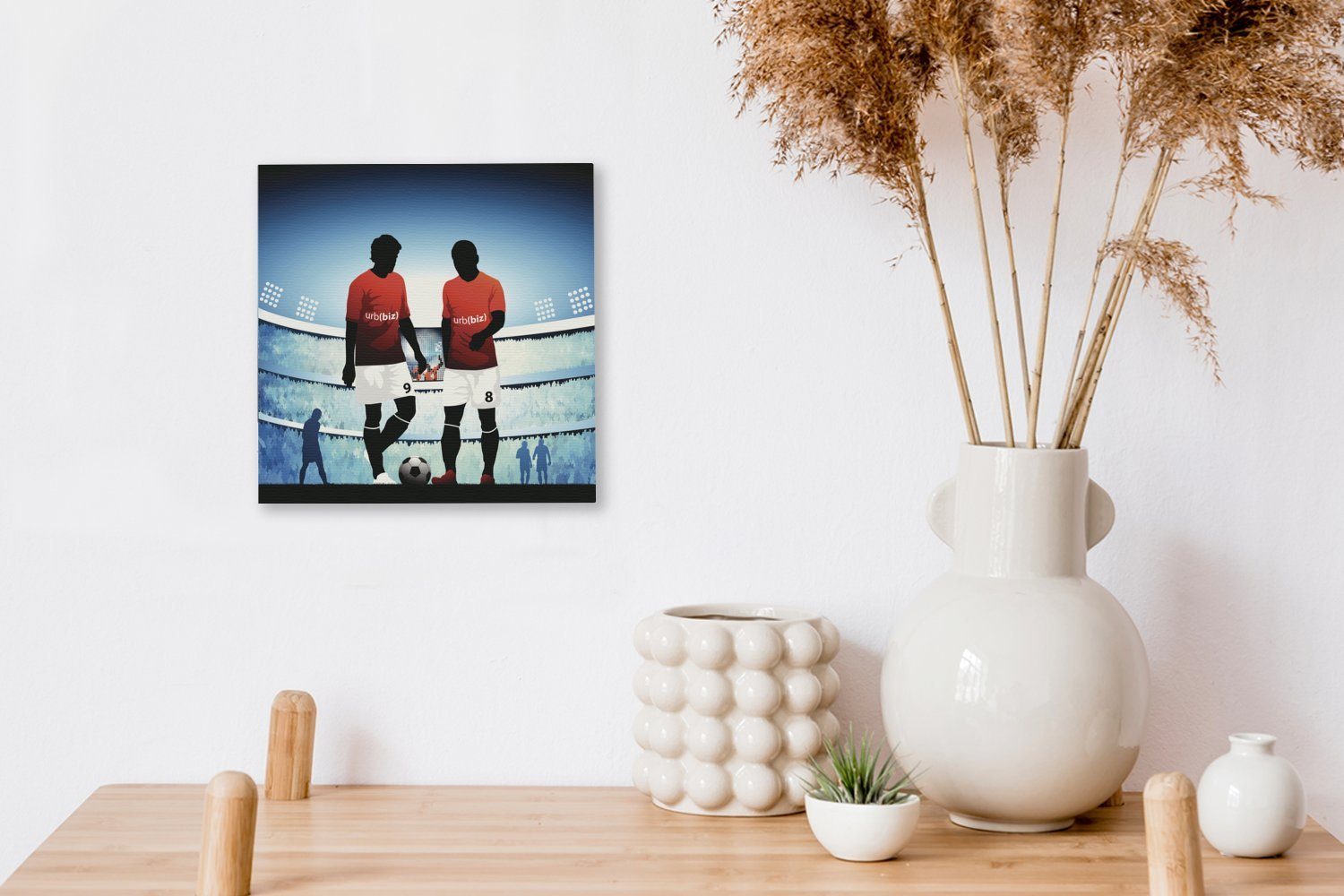 OneMillionCanvasses® Leinwandbild Eine zwei -, Leinwand einem Wohnzimmer St), Bilder - (1 von Stadion Jungen für Schlafzimmer Illustration in Fußballspielern