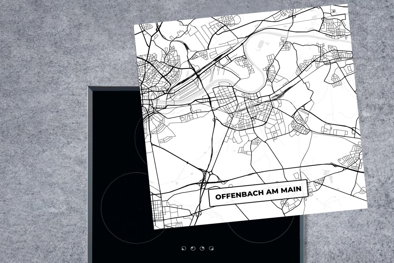 MuchoWow Herdblende-/Abdeckplatte Offenbach am (1 Karte, Main - küche - 78x78 cm, Ceranfeldabdeckung, Vinyl, tlg), Arbeitsplatte für Stadtplan