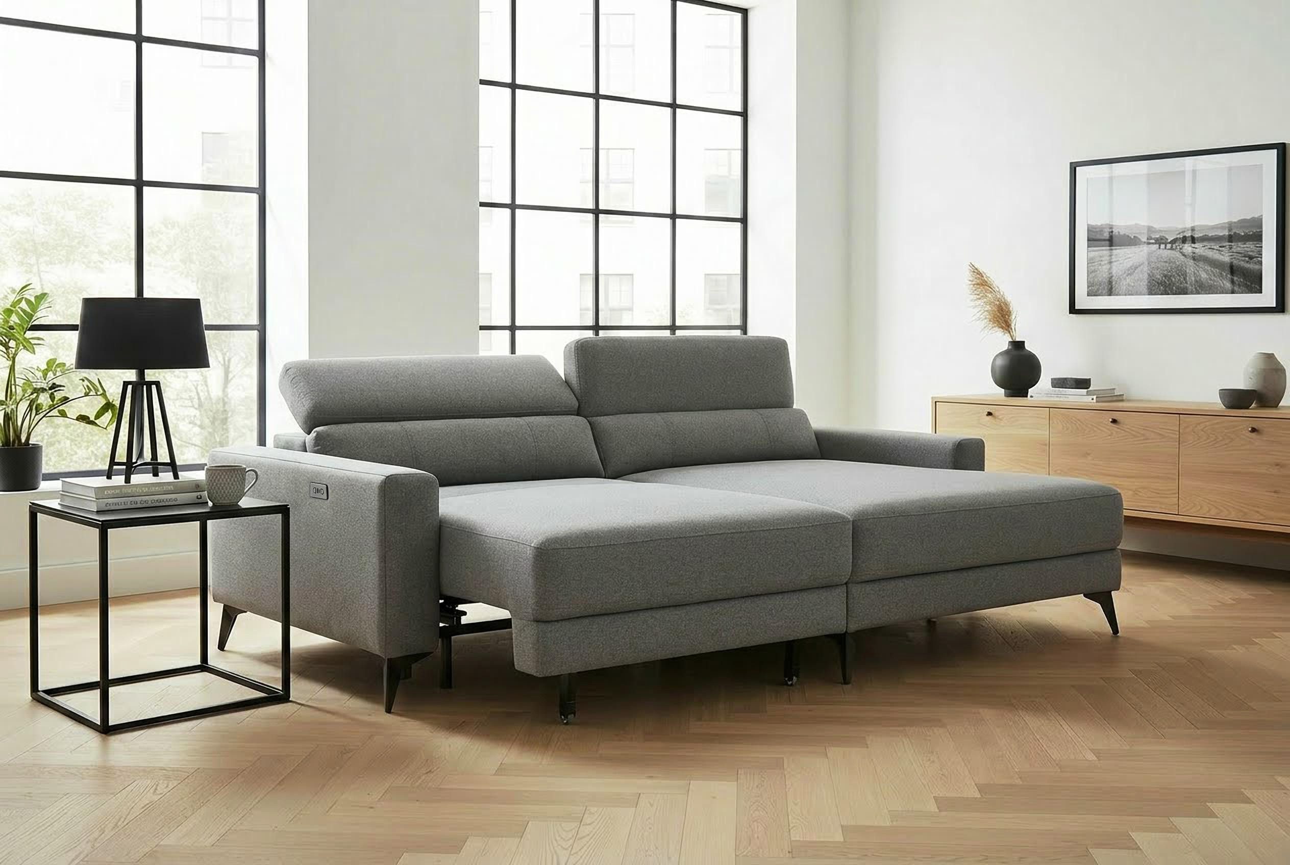 OTTO home Ecksofa LEWII, L-Form, 225 cm - elektr. Schlafsofa und Sitztiefenverstellung, mit USB A/C-Anschluss. Federkern, verstellbaren Kopfstützen, Webstoff