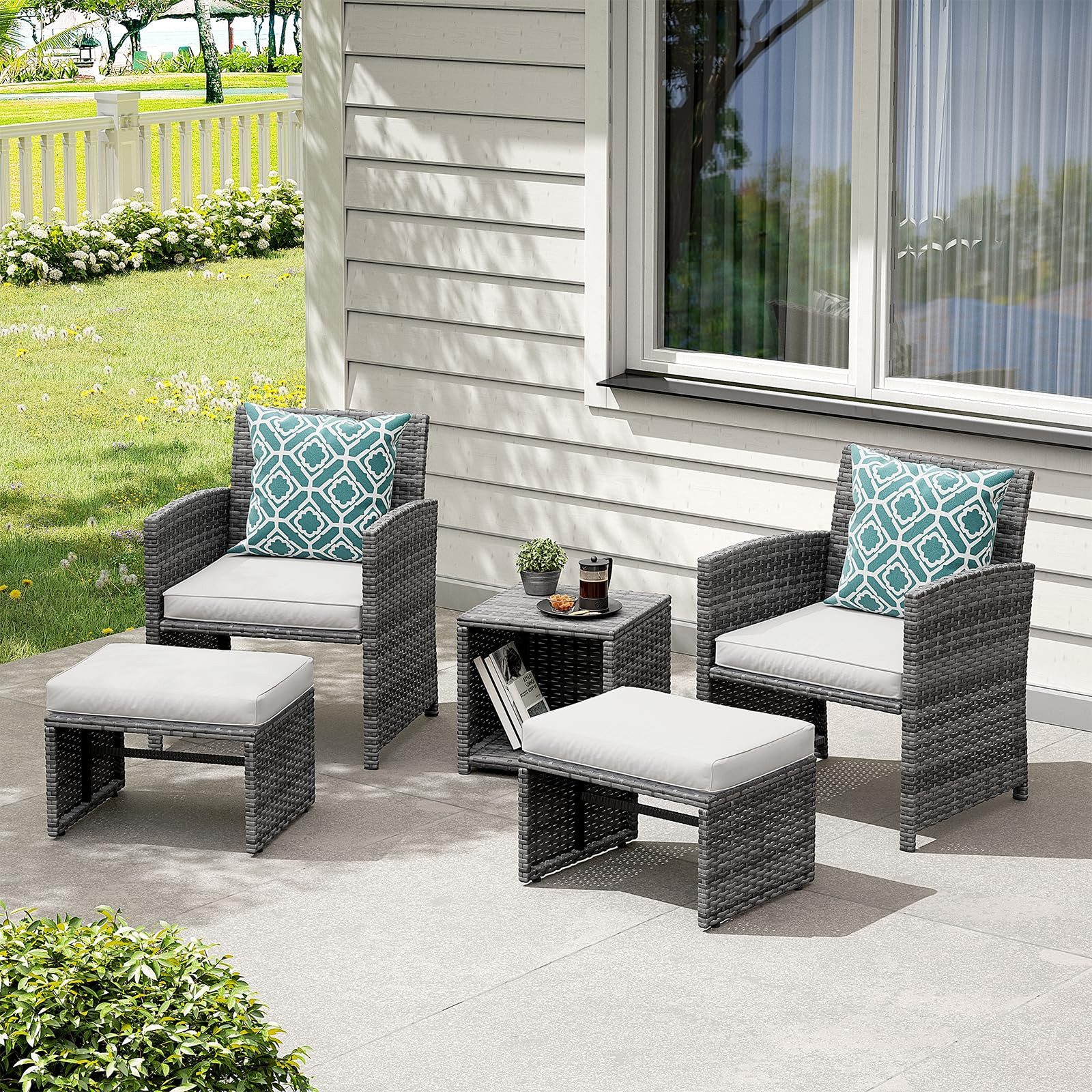 JOIVI Balkonset Balkonmöbel-Set, 5-tlg Rattan Gartenmöbel-Set, günstig online kaufen