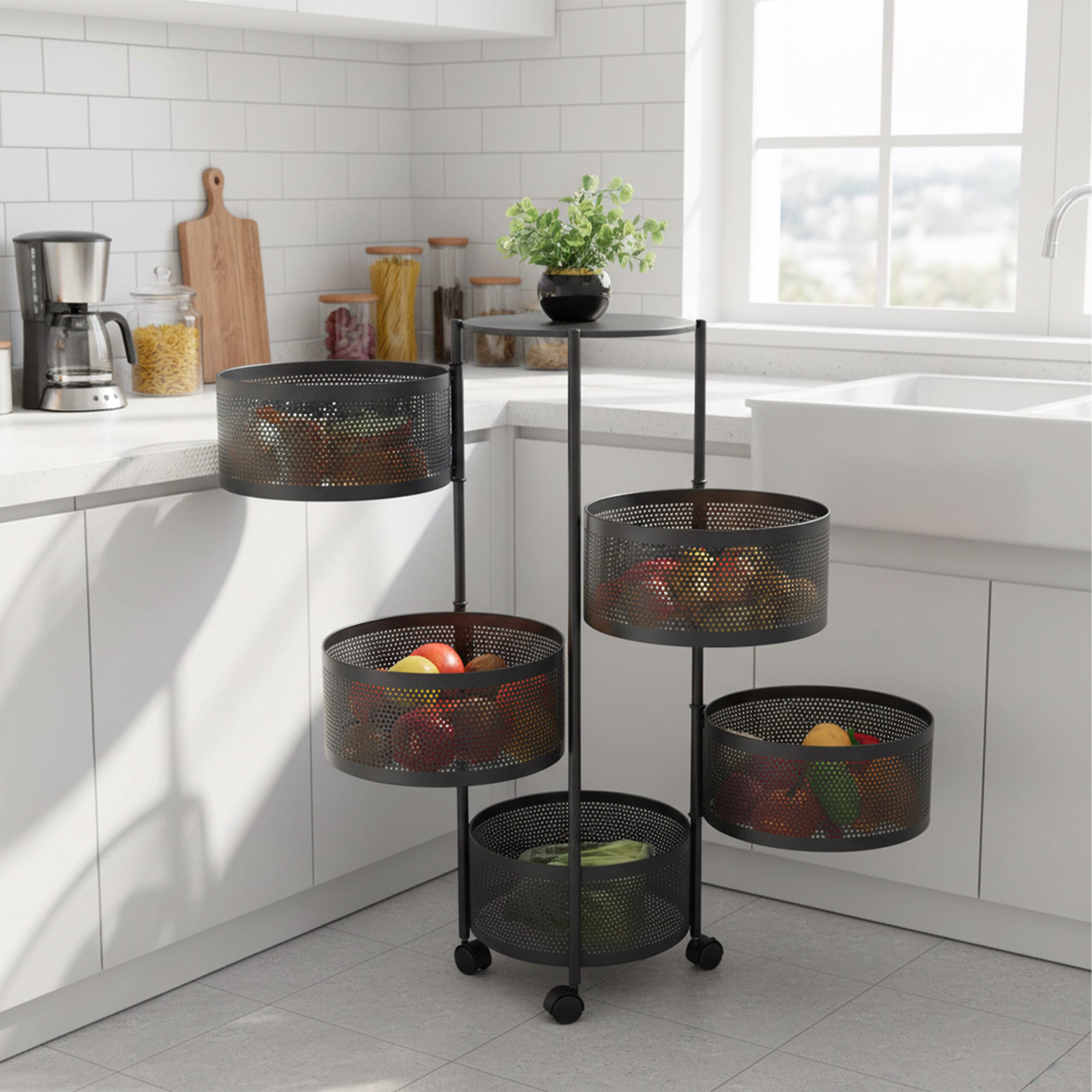 relaxdays Küchenwagen mit drehbaren Fäch, schwarz günstig online kaufen