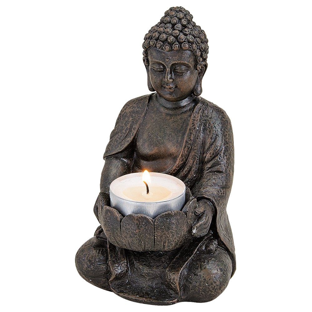 matches21 HOME & HOBBY Dekofigur Buddha Figur Deko sitzend Garten Teelichthalter braun (1 St)