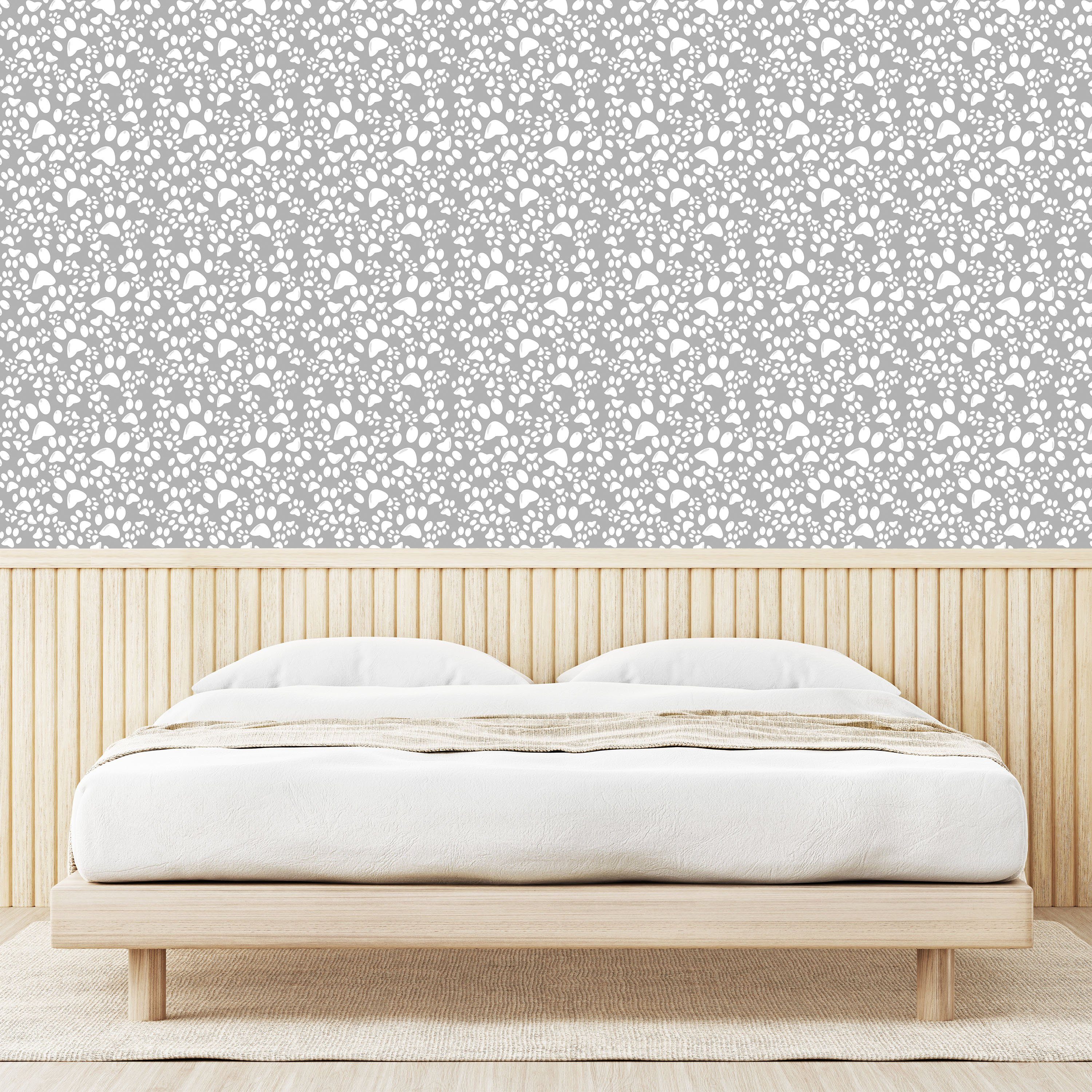Abakuhaus Vinyltapete selbstklebendes Wohnzimmer Fuß Grau Pfotenabdruck Mark auf Küchenakzent, Hund