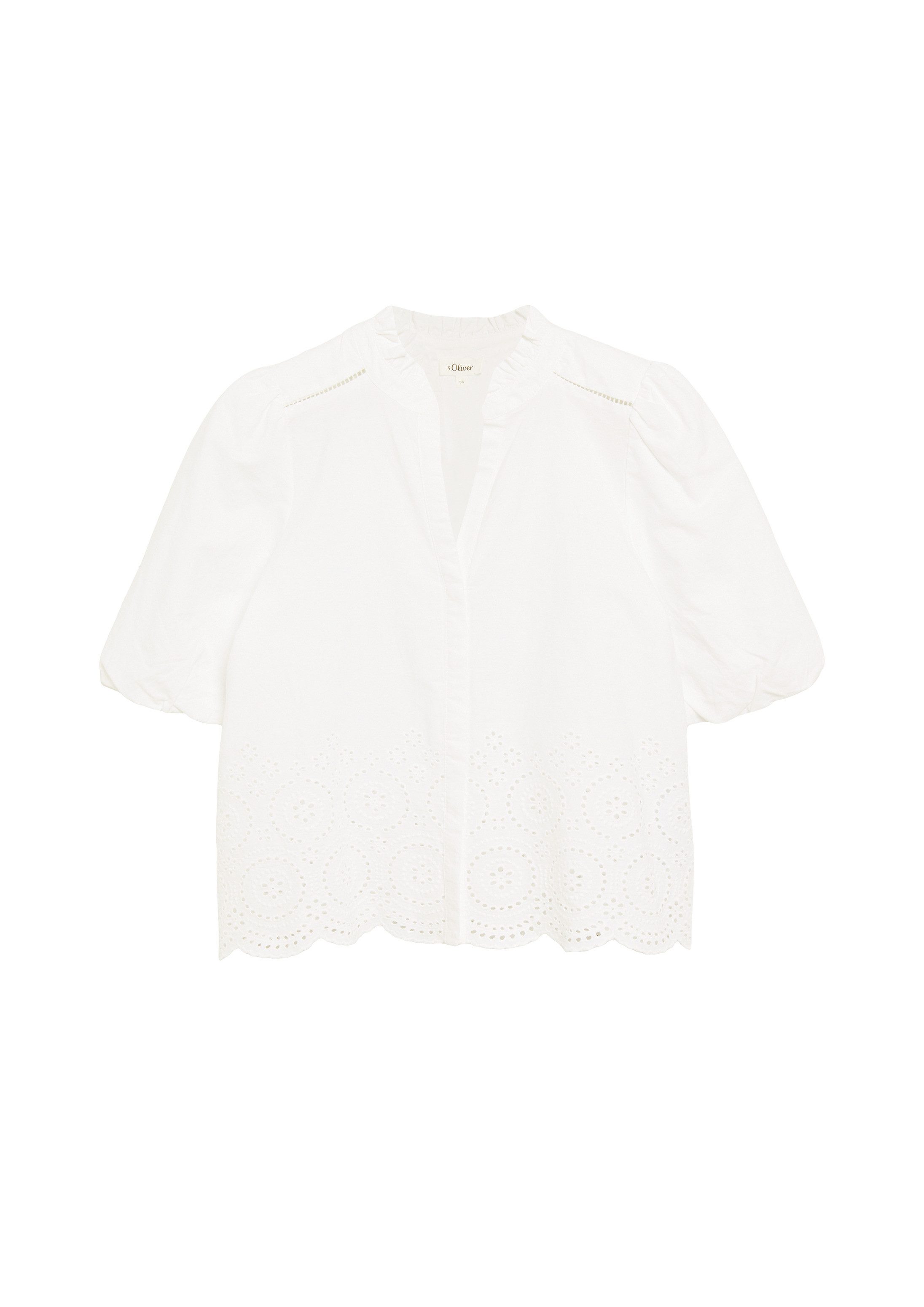 s.Oliver Kurzarmbluse Bluse Bluse mit Lochstickerei und Ballonärmeln