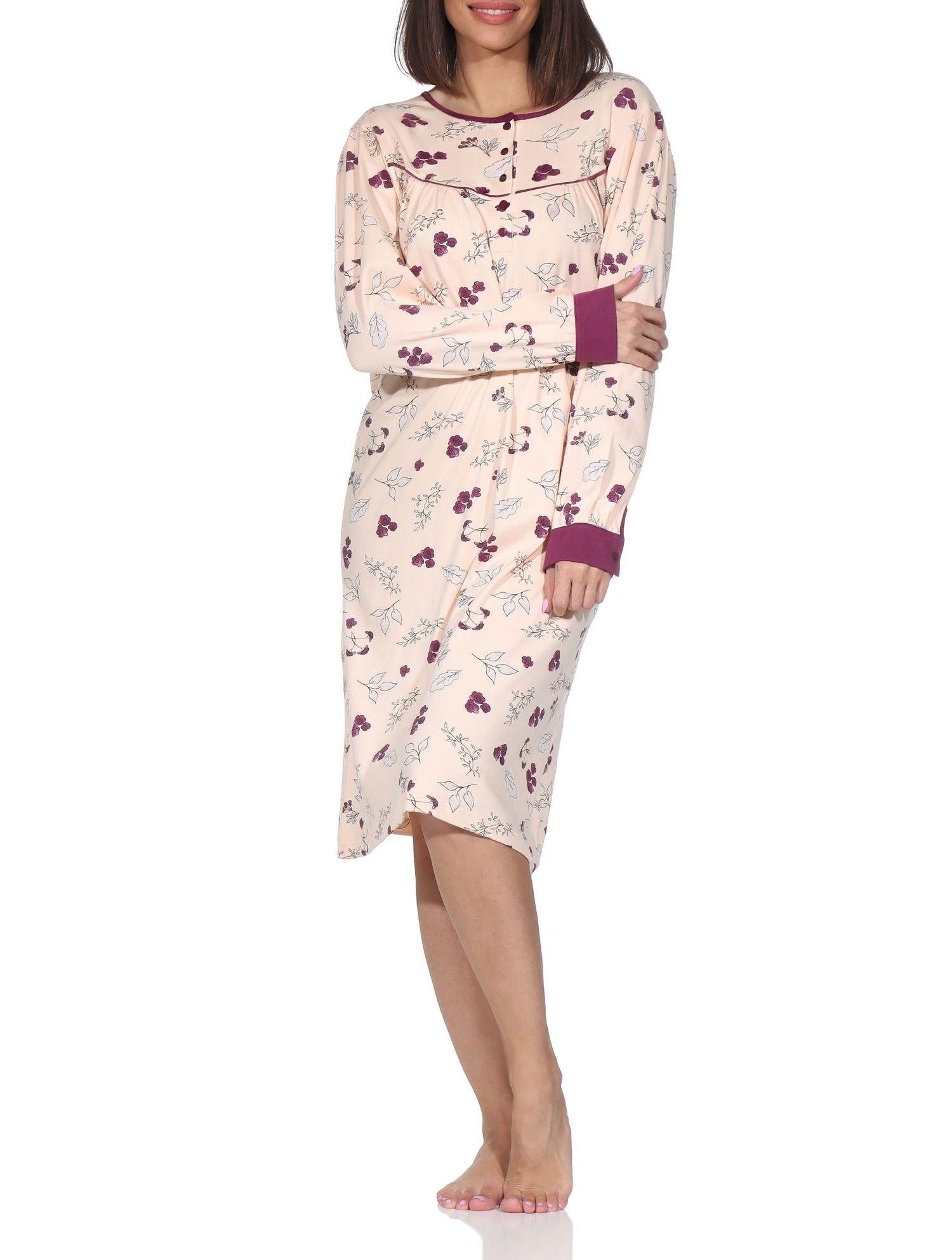 Nachthemd Damen langarm Nachthemd im klassischen fraulichen Design
