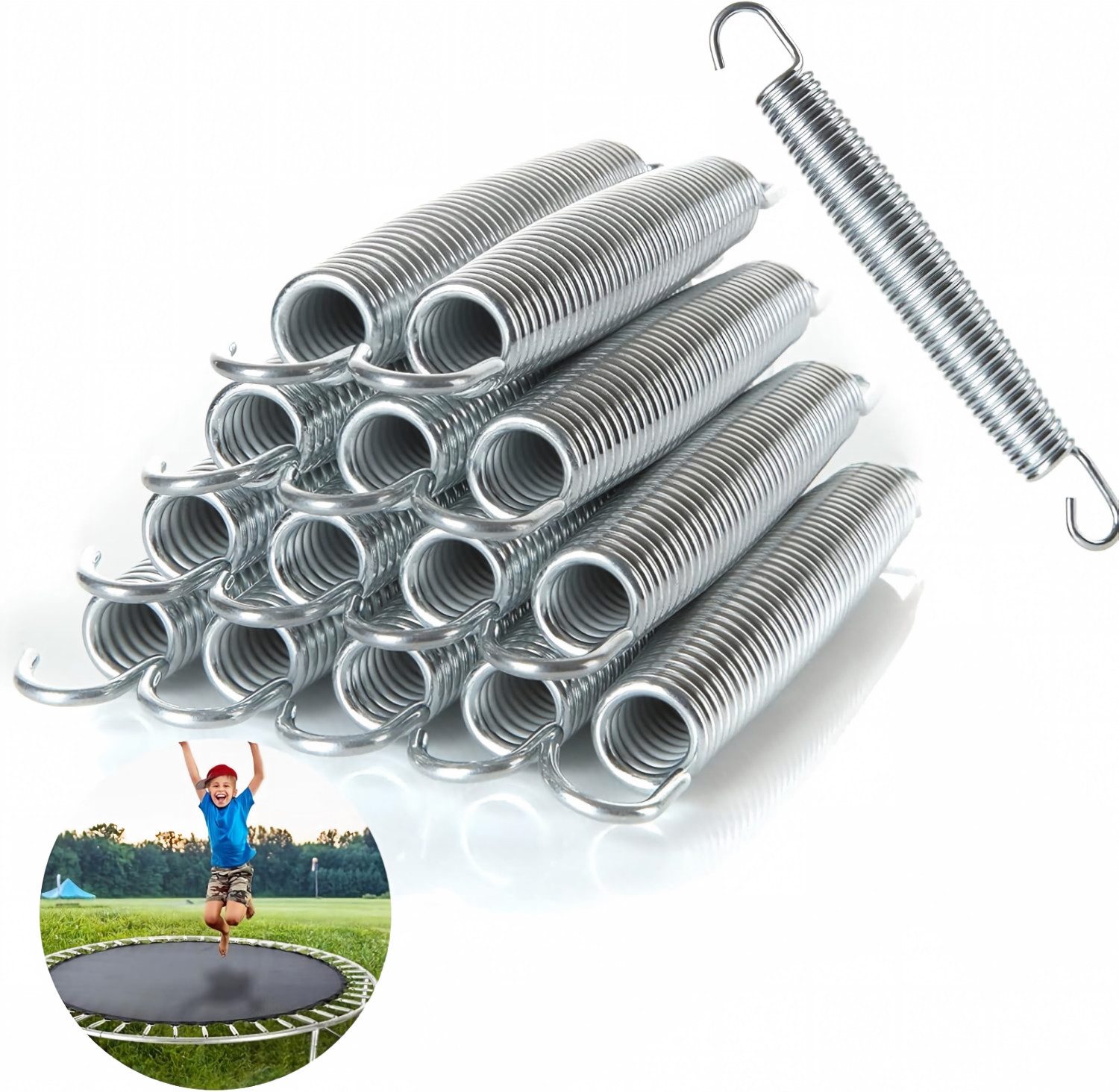 BlingBin Trampolinsprungfeder 35 Stück verzinkte Stahl-Ersatzfedern für Trampoline,robustes Federset (35er Set, 35 St., Gesamtlänge 14 cm, Federlänge 9,3 cm Stahldrahtdurchmesser 3,2 mm), Trampolinzubehör für alle gängigen Gartentrampoline zum Springen