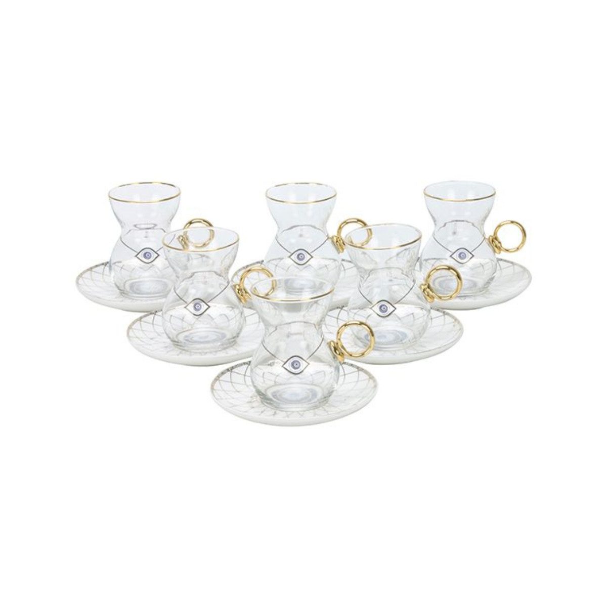 Bricard Teeglas Nazar Boncuk Set mit Keramik-Untersetzern 12-teilig Weiß, 6 Personen