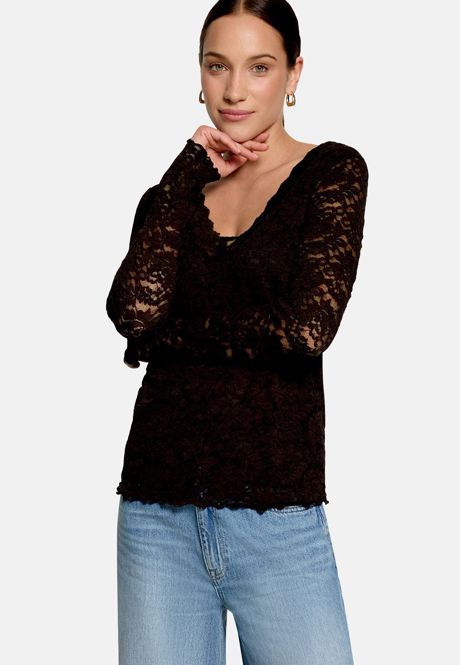 Zero Kurzarmshirt Damen unifarben (1-tlg) Spitze – Bild 2 von 5