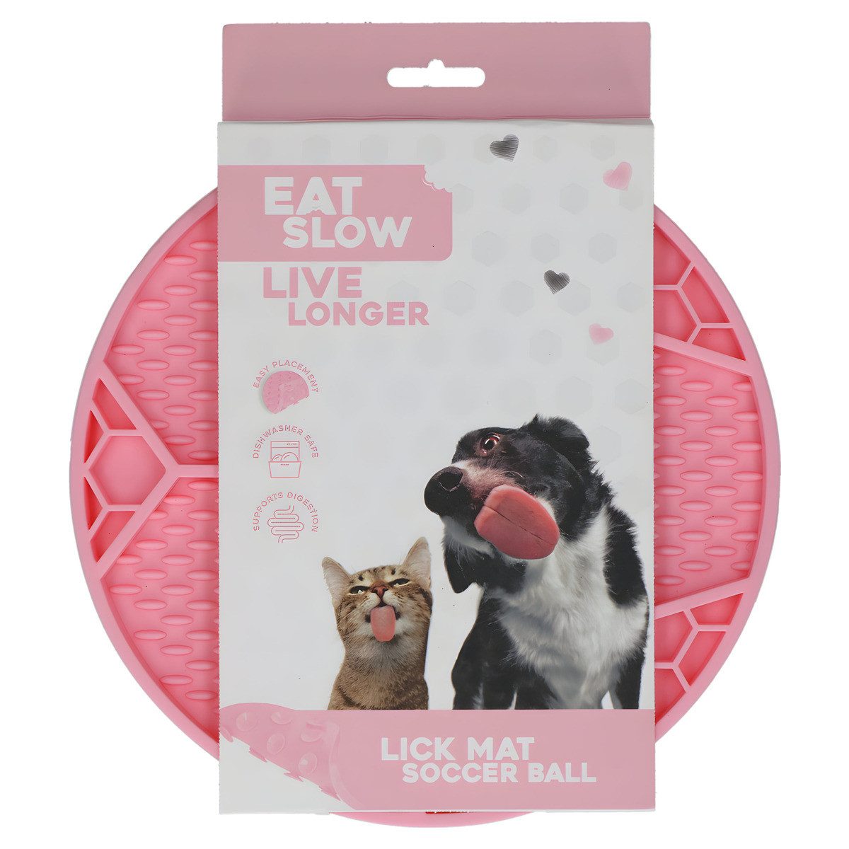 EAT SLOW LIVE LONGER Antischlingnapf Leckmatte Fußball rosa