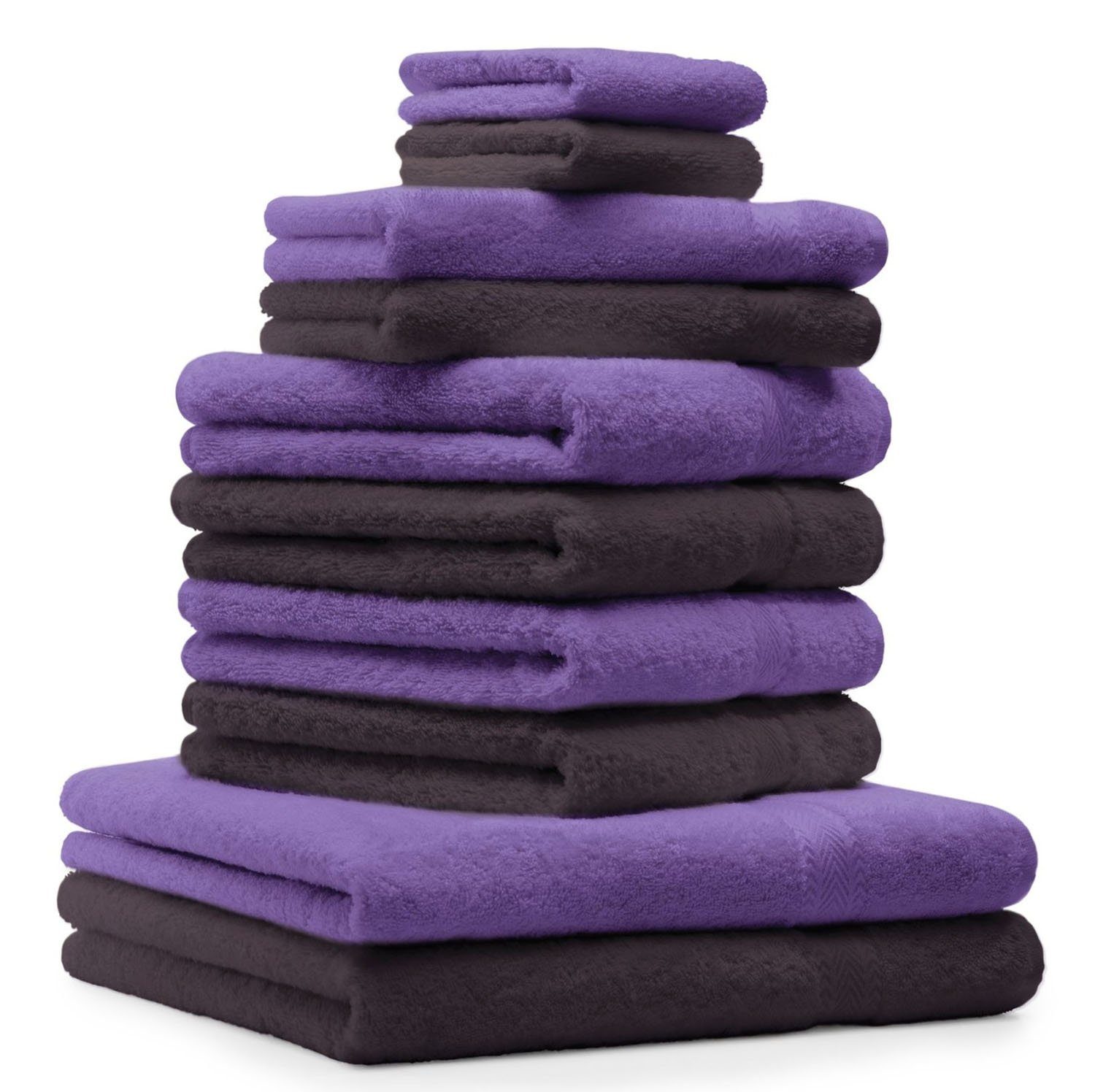 Handtuch 10-tlg. & Set Dunkelbraun 100% Betz Lila, 10-tlg) Baumwolle, Handtuch-Set (Set, Farbe Premium