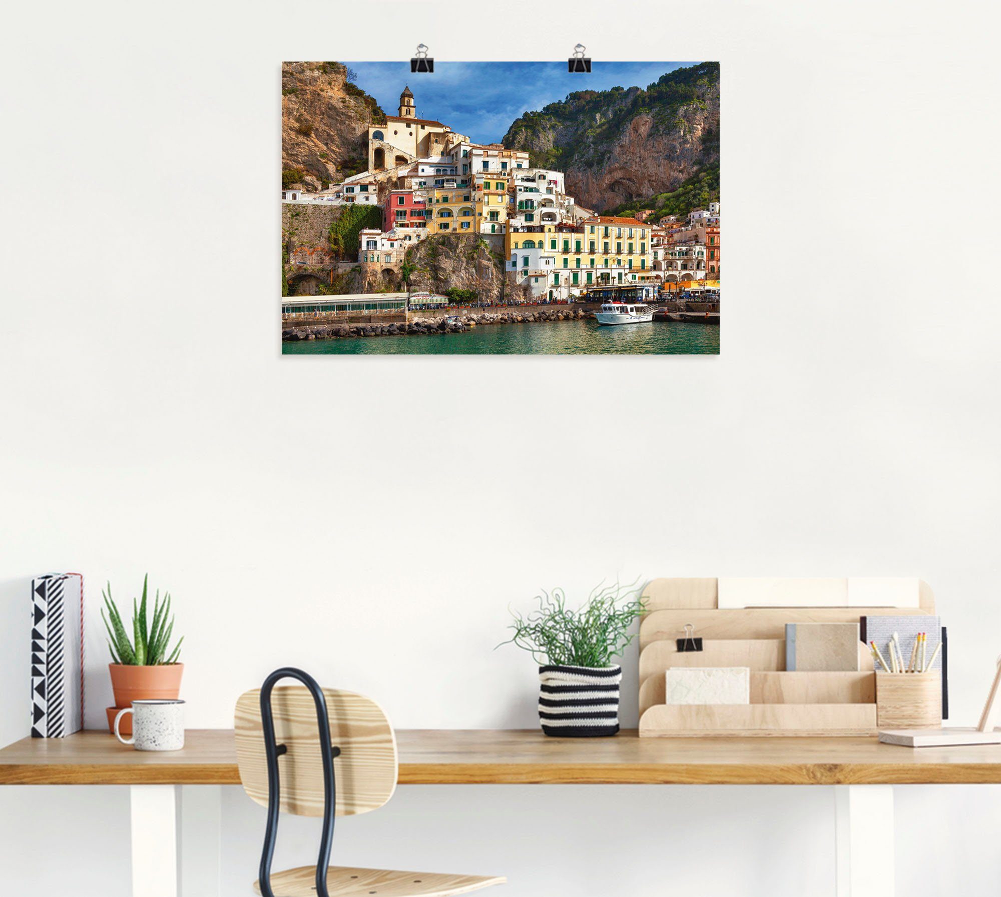 Italien Größen oder Poster St), in Leinwandbild, Wandaufkleber Wandbild Artland Amalfiküste, als von Hafen (1 an der versch. Amalfi Alubild,