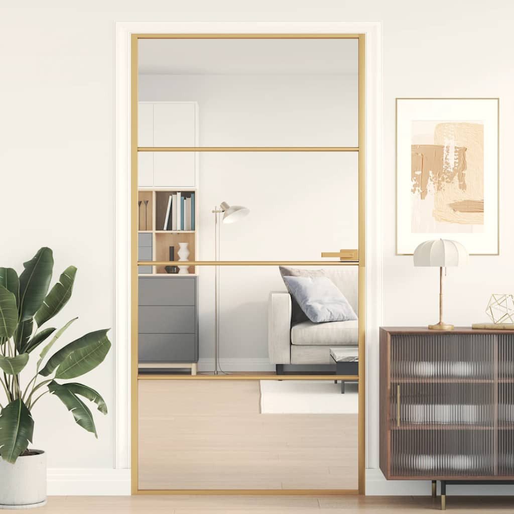 vidaXL Haustür Innentür Schlank Golden 102,5x201,5 cm Hartglas und Aluminium (1-St)
