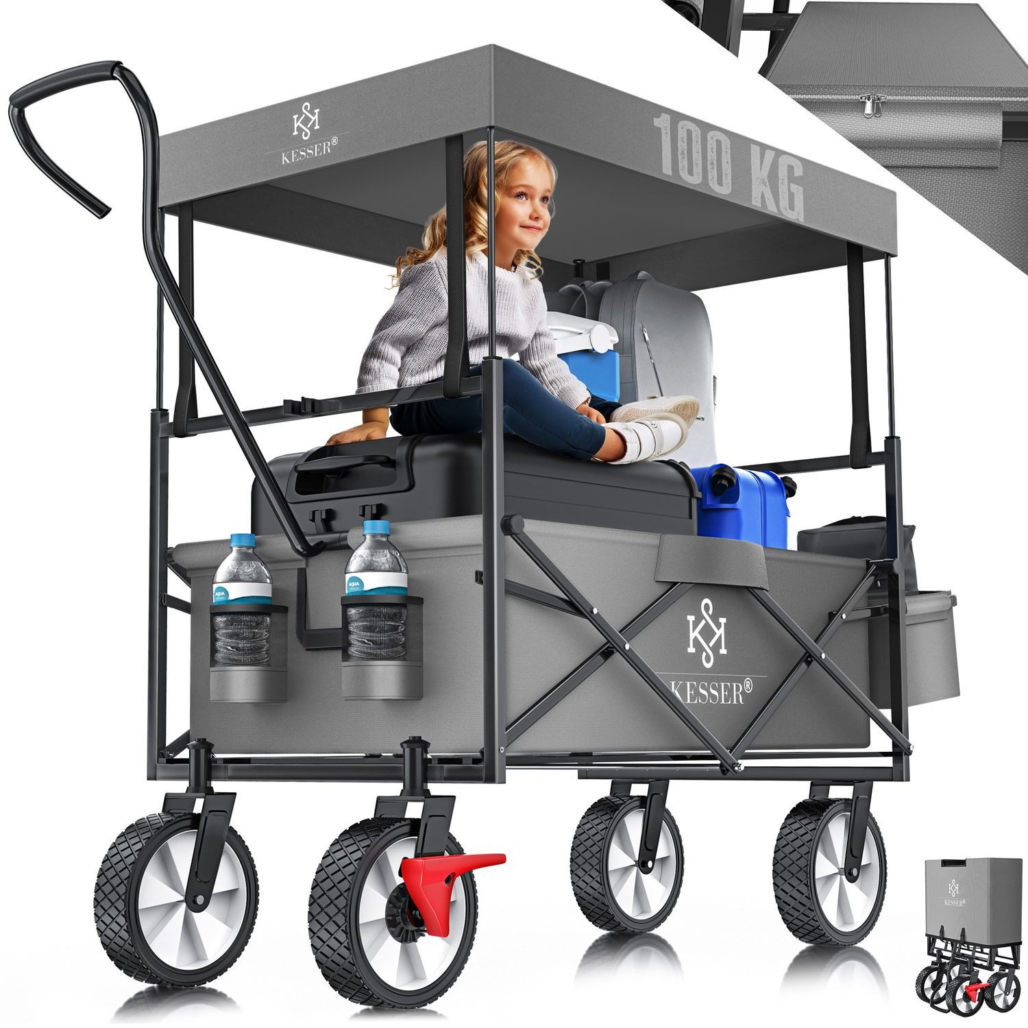 KESSER Bollerwagen, Bollerwagen faltbar mit Dach Handwagen Transportkarre Geräte