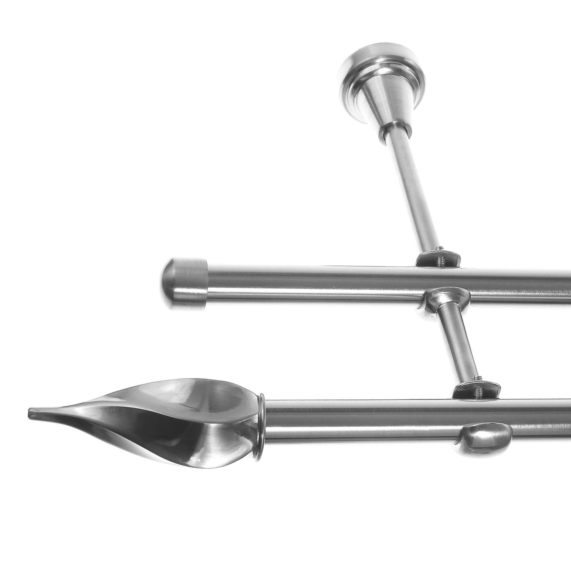 BASIT Gardinenstange Rohr Edelstahloptik 16 mm mit Wandträgern 540 cm E14, Ø 16 mm, 2-läufig, verschraubt, Metall, H24 540 cm E14 Zwirbel