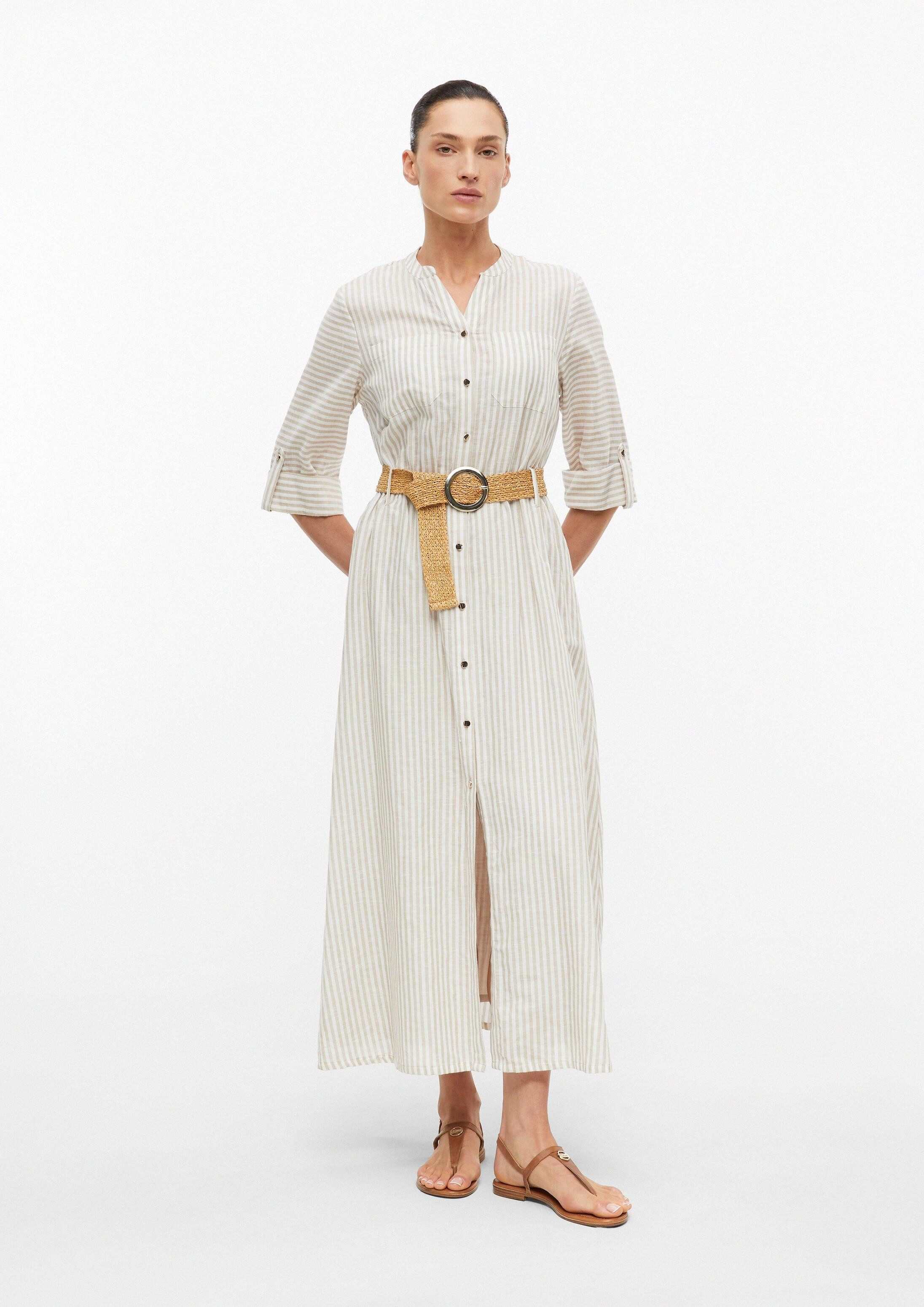 s.Oliver Midikleid Kleid Gestreiftes Midi-Leinenkleid mit Gürtel