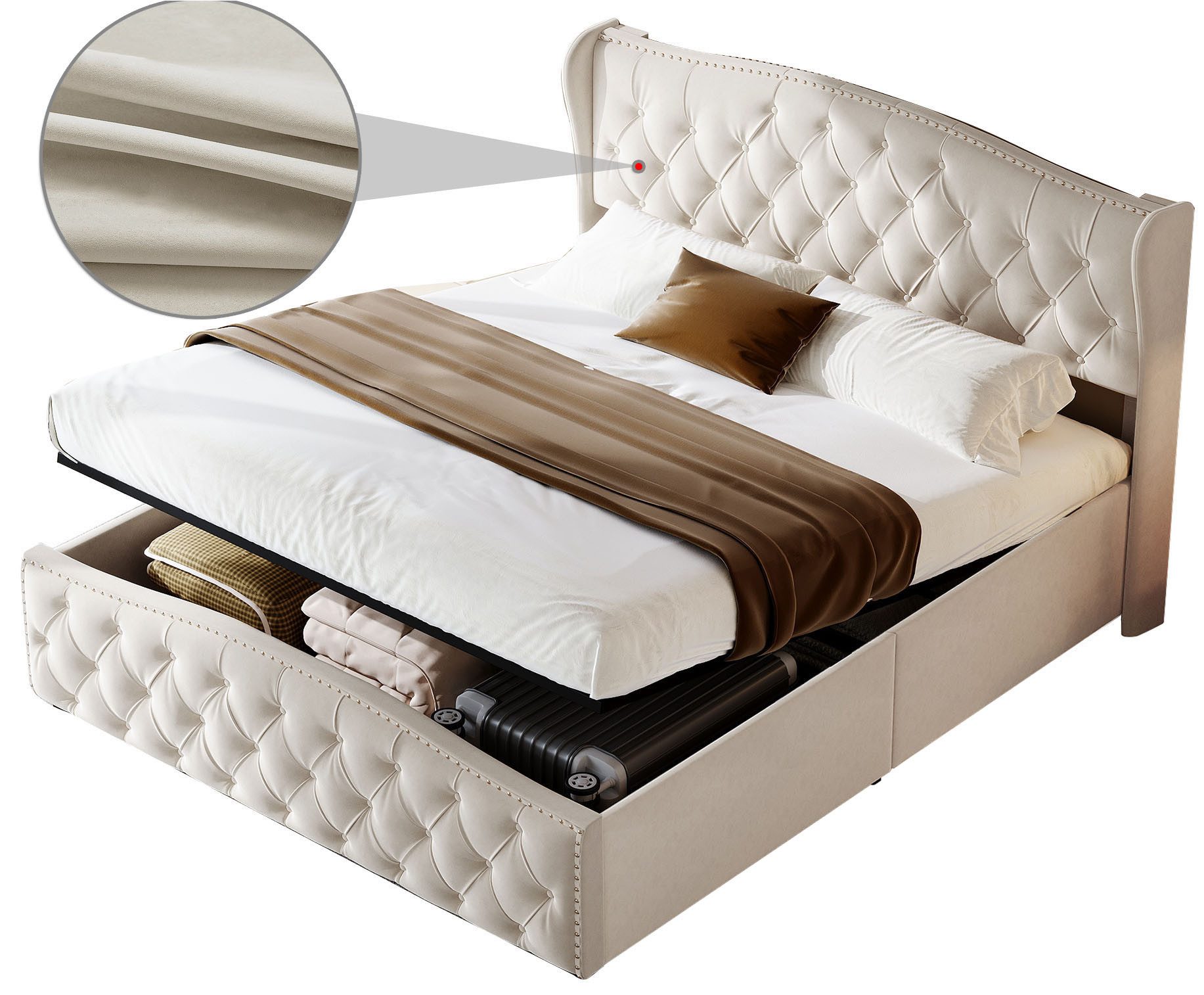 FUROKOY Polsterbett Doppelbett Hydraulisch Stauraumbett mit günstig online kaufen