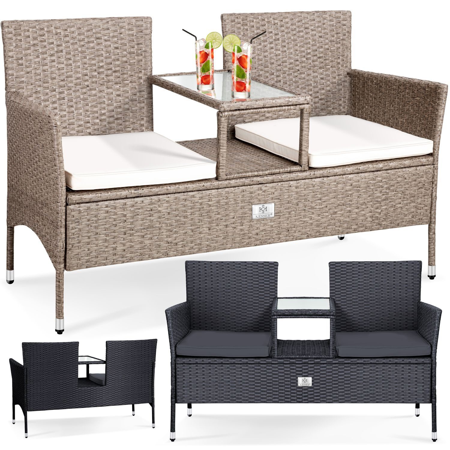 KESSER Gartenbank, Polyrattan Gartenbank 2-Sitzer Bank günstig online kaufen