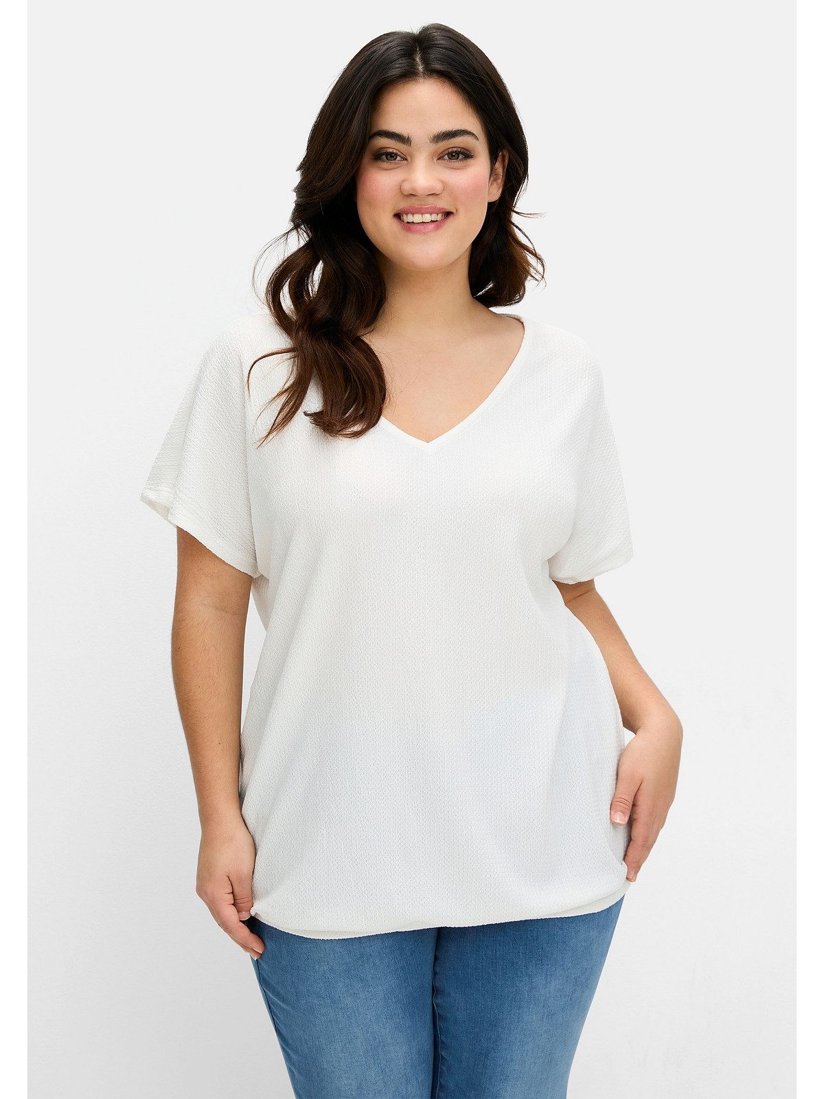 Sheego T-Shirt Große Größen aus Struktur-Jersey, mit Gummizugsaum