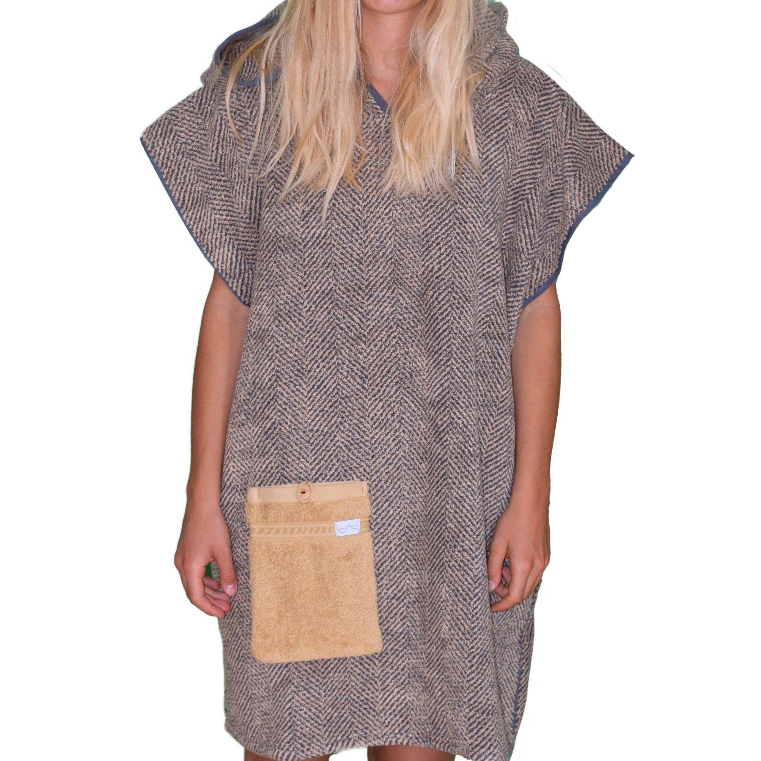 Lou-i Badeponcho Badeponcho Herringbone unisex Made in Germany, Kapuze, Tasche mit Knopf, mit Kapuze und Tasche
