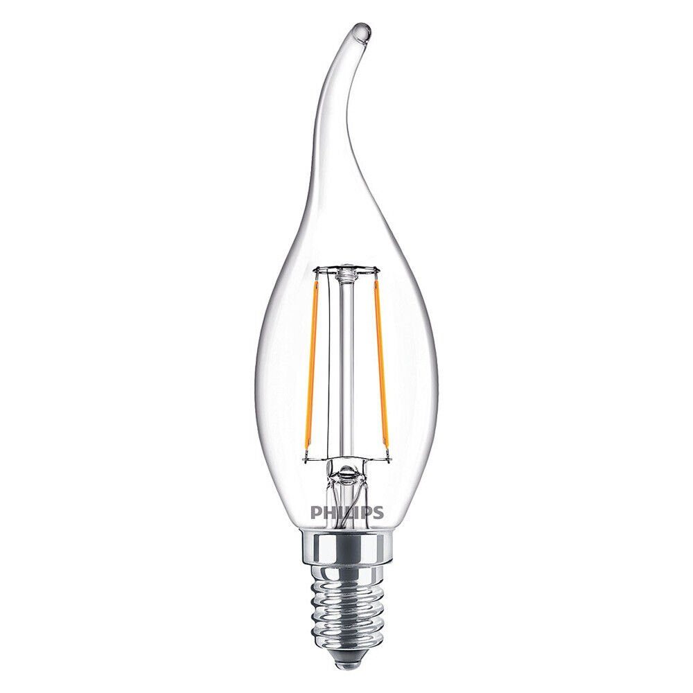 Philips LED-Leuchtmittel Philips LED E14 Kerze Windstoß Filament 2W=25W klar Warmweiß 2700K, E14, Warmweiß