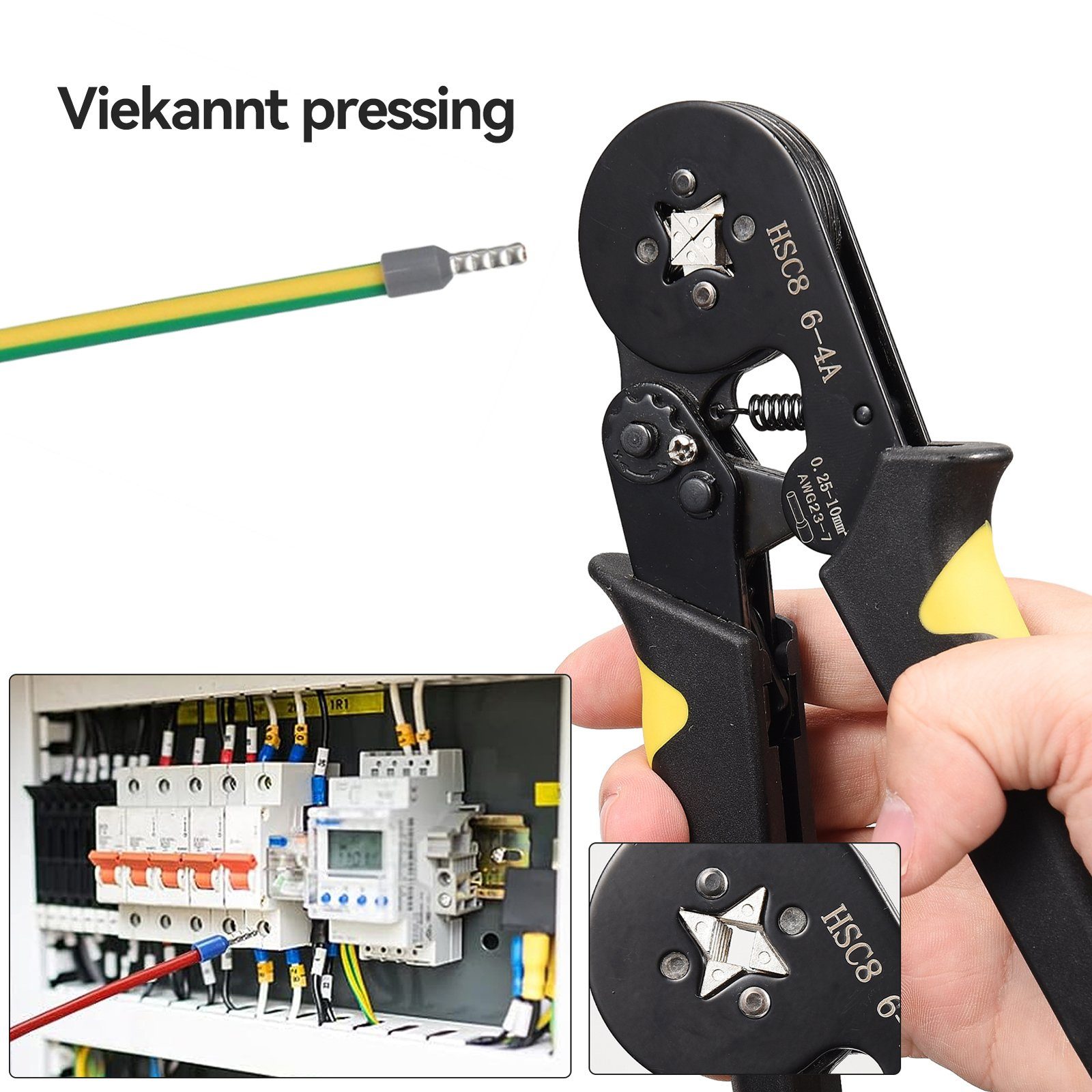 Crimpzange elektrischen kleinen für Ratschenfunktion, mit und Aktionsstruktur HSC86-4+1250 großen Ihrer Reparaturen,flache Klemmensatz Heimwerkerprojekte, meisten SEEZSSA