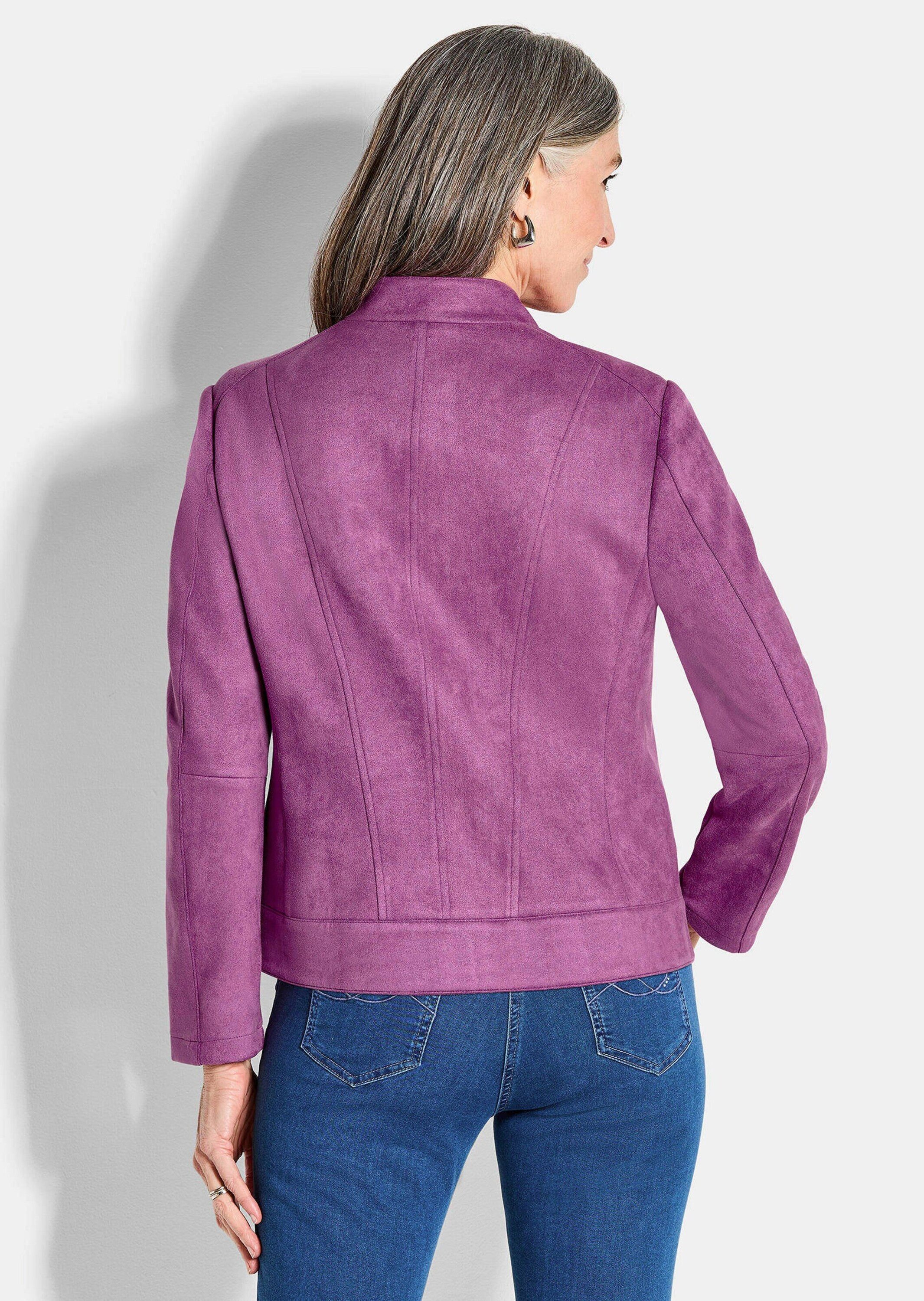 GOLDNER Allwetterjacke Kurzgröße: Elegante Veloursjacke mit Stehkragen Stilvolle Übergangsjacke mit Reißverschluss, Taschen und Langarm