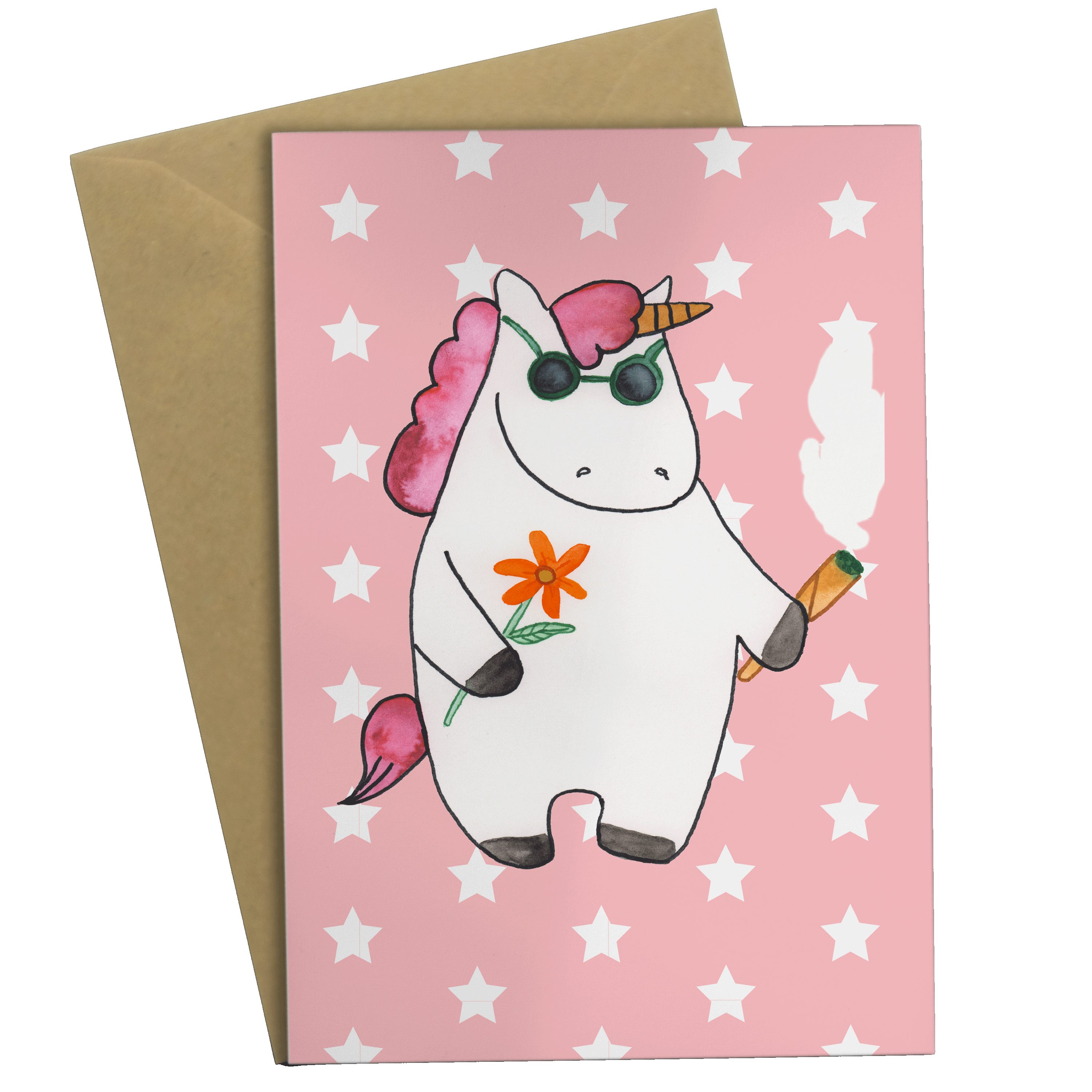 Mr. & Mrs. Panda Grußkarte Einhorn Woodstock - Rot Pastell - Geschenk, Einhorn Deko, Unicorn, Ho
