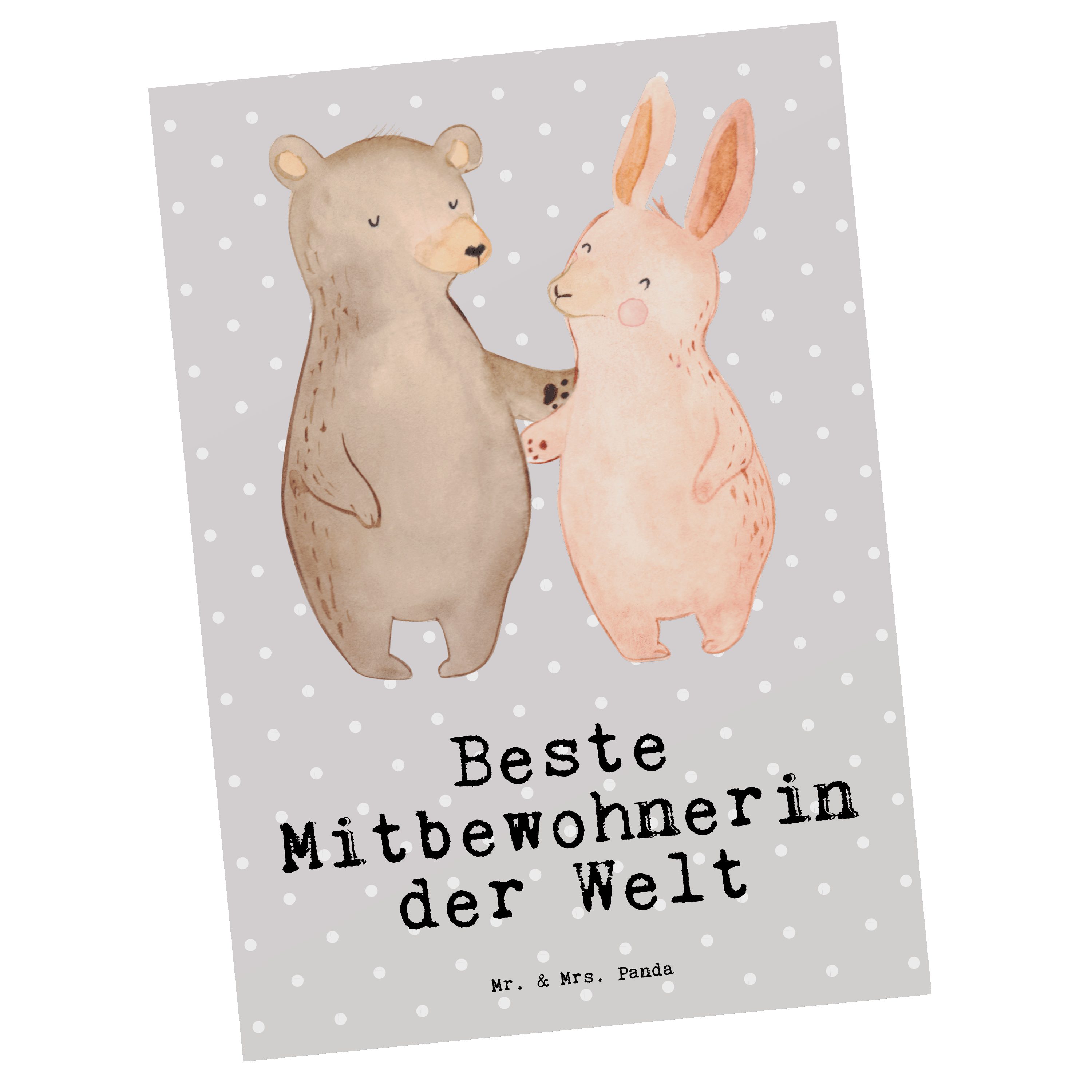 Mr. & Mrs. Panda Postkarte Hase Beste Mitbewohnerin der Welt - Grau Pastell - Geschenk, Grußkart