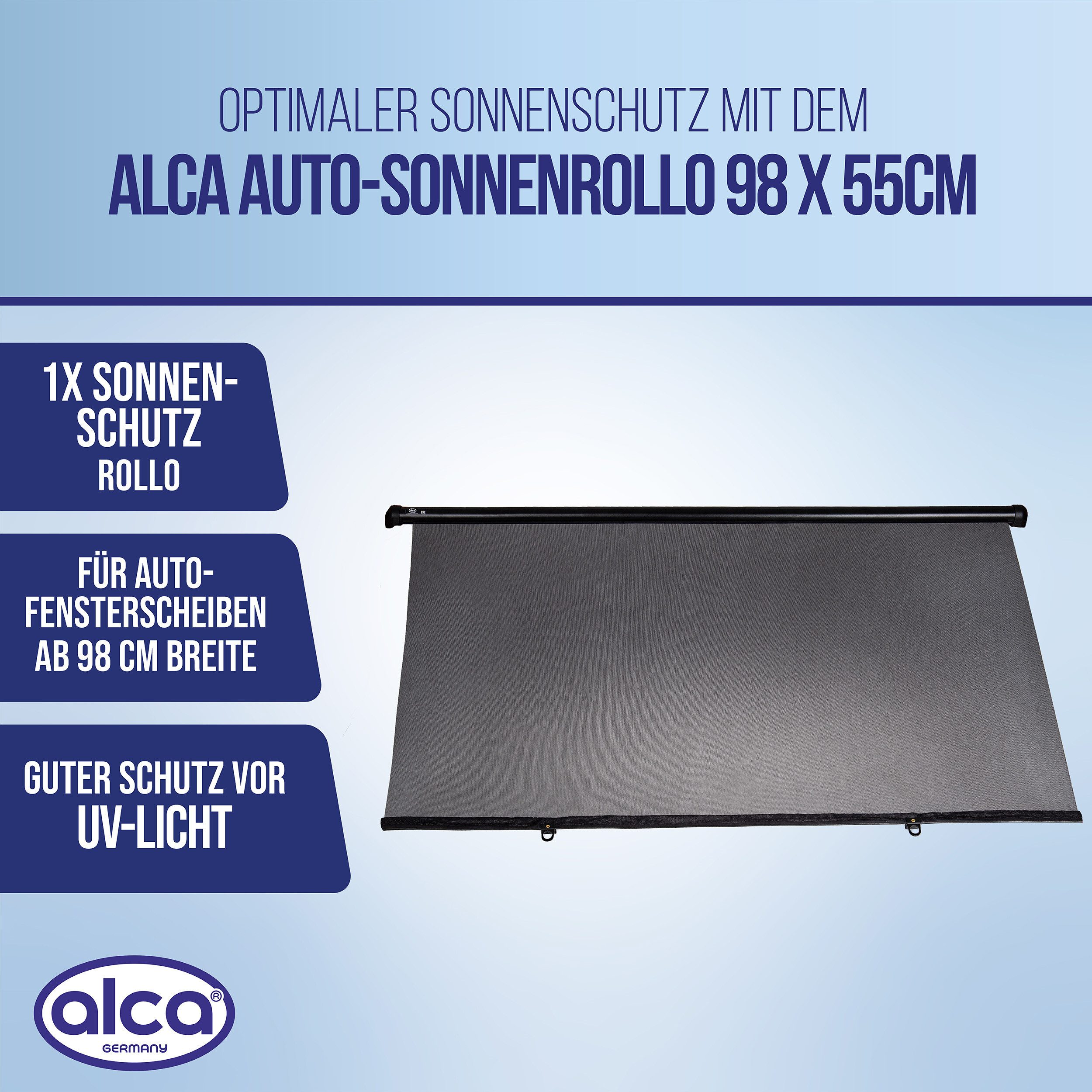 alca Autosonnenschutz Auto-Sonnenrollo 98 x 55cm 90 cm zum Anschrauben Autofenster UV, 55 x 2.5 cm, (1-St)
