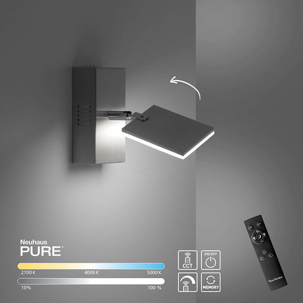 Paul Neuhaus LED Wandleuchte LED Wandleuchte PURE MIRA, inkl. Fernbedienung, Schnurschalter, dimmbar, Memoryfunktion, CCT, LED Leuchtmittel, Spot Strahler Fernbedienung dimmbar drehbar CCT aluminium