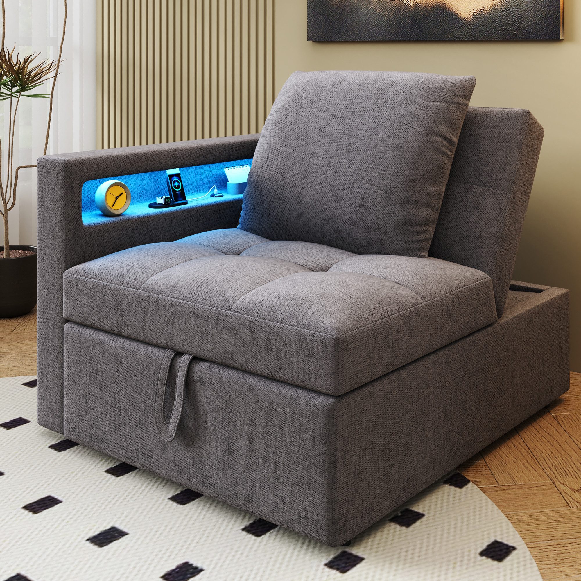 Odikalo Chaiselongue Loungesofa Freizeitsofa Polstersofa Verstellbar Rückenlehne Beige Grau