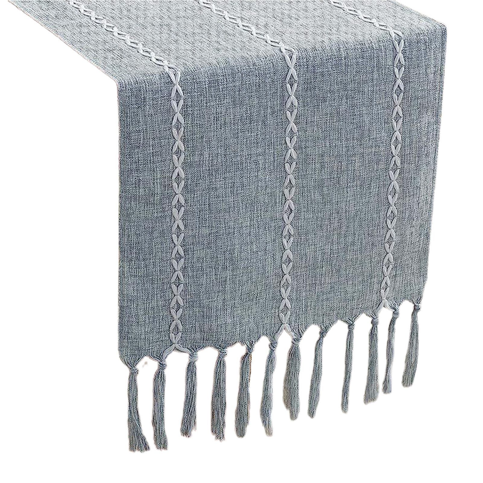 Blusmart Tischläufer Klassische Tischfahne im nordischen Stil (Tischdecke mit Quasten im Boho-Landhausstil 1-tlg, Handgefertigte Quasten, waschbar), Geeignet als Tischdekoration