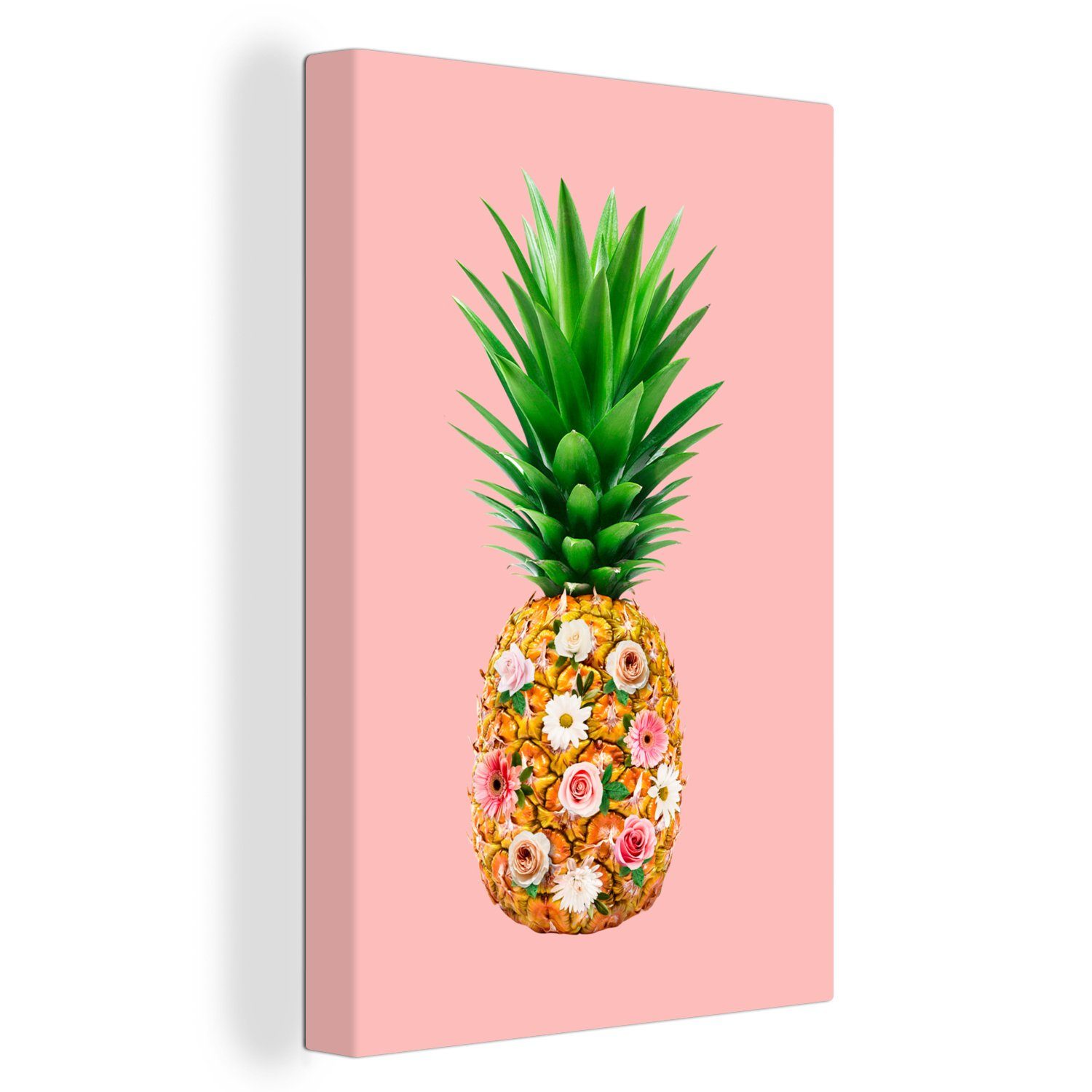 OneMillionCanvasses® Leinwandbild Stilleben - Ananas - Blumen, (1 St ...