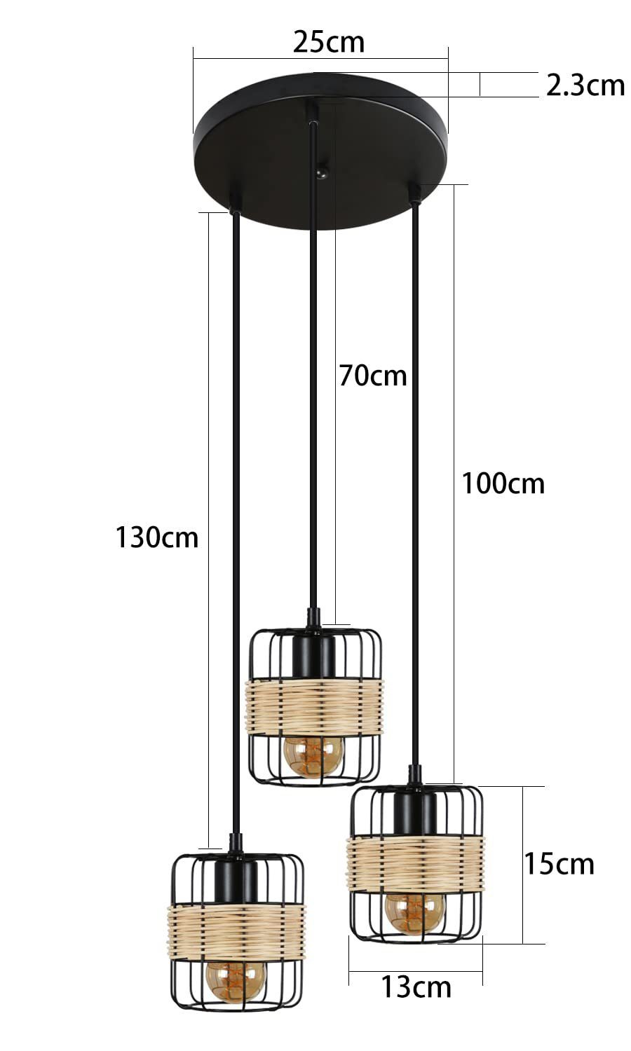 Schwarz, Flammig, Esstischlampe Vintage ZMH Deckenpannel E27 Pendellampe Runde Leuchtmittel, ohne Pendelleuchte 3