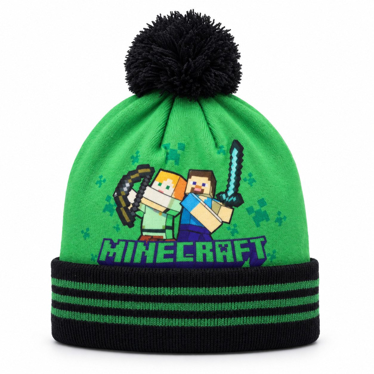 Minecraft Bommelmütze Minecraft Steve Alex Creeper Jungen Wintermütze Motivwahl Gr. 54 bis 56