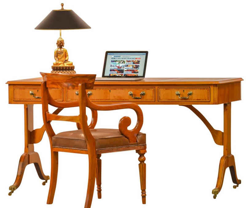 Kai Wiechmann Schreibtisch Bureau Plat Eibe 156 cm, hochwertiger Bürotisch, englischer Writing Table auf Rollen, beidseitig verwendbar