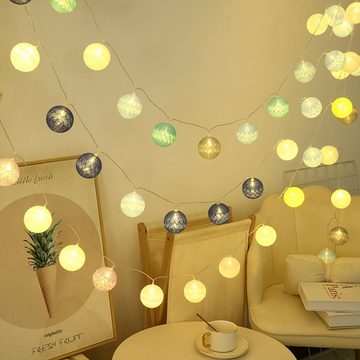 KUGI LED-Lichterkette Baumwollkugeln Lichterkette Strombetrieben,3m 20 LED, Cotton Ball Kugeln Bälle Lichter, für Außen Innen Schlafzimmer Balkon
