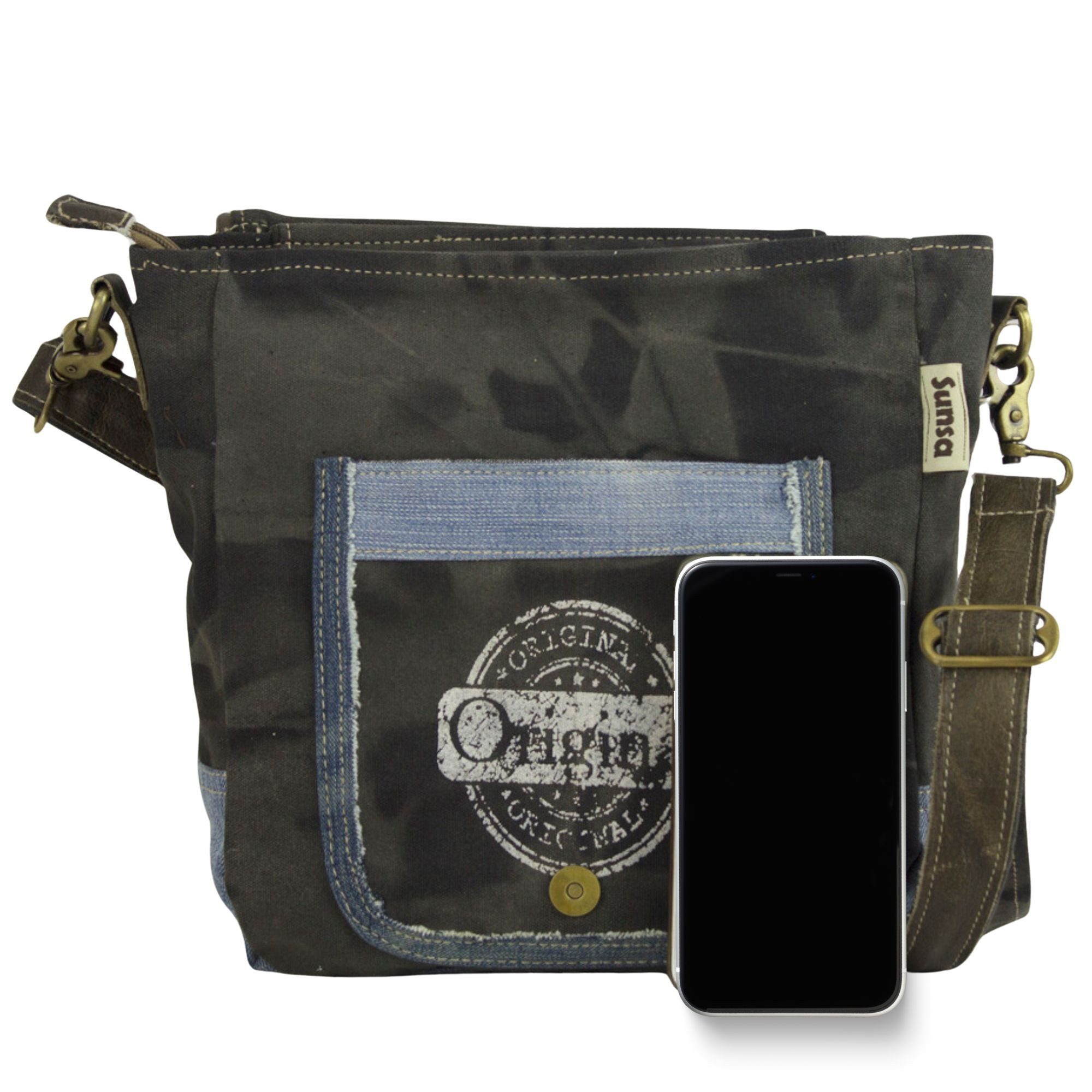 Sunsa Messenger Bag Unisex Umhängetasche Jeans Schultertasche Upcycling Tasche schwarz, Aus recycelten Materialien
