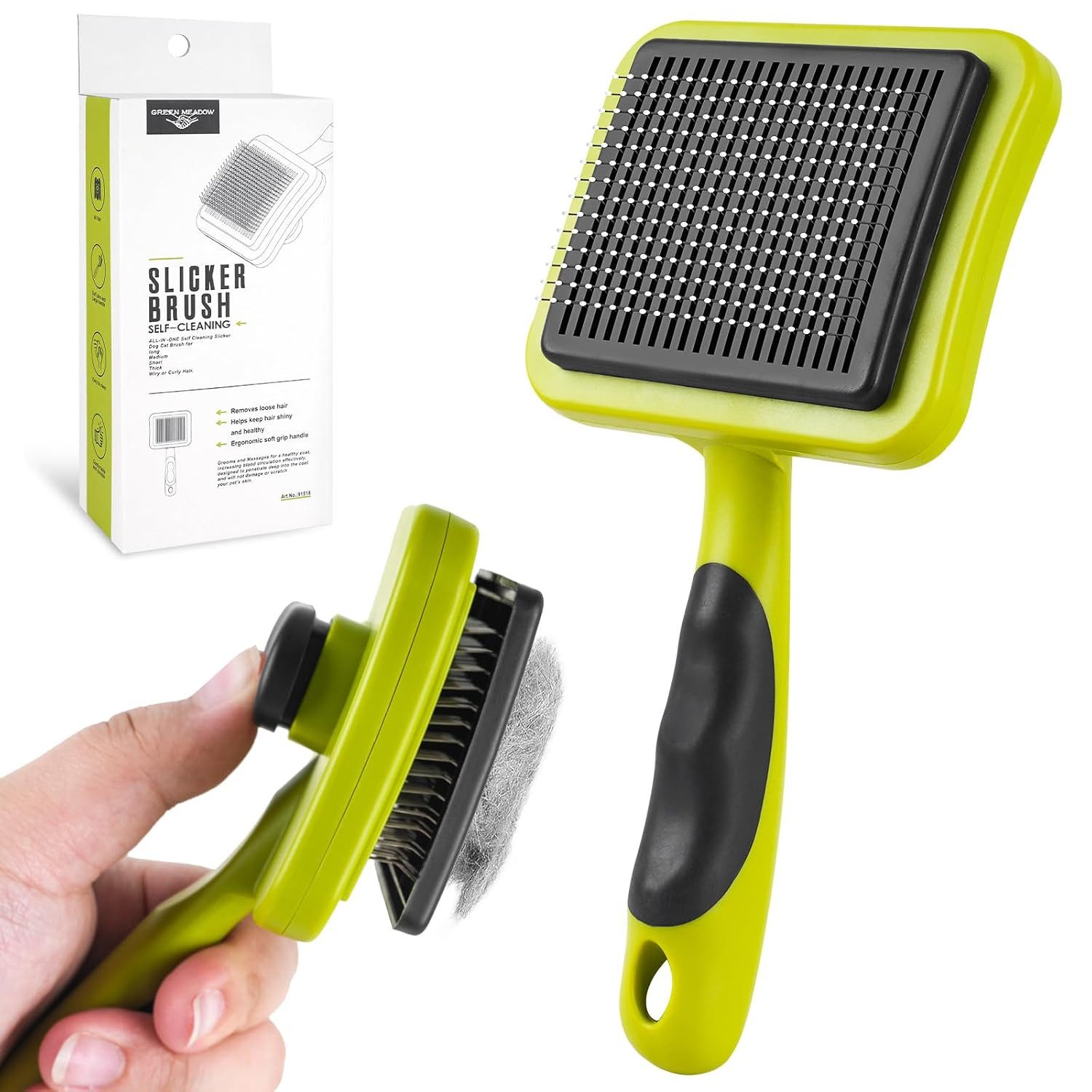 Fyrove Fellbürste Katzenbürste, Haustierbürste, Selbstreinigend Fellbürste Bürste, (selbstreinigend Pflegebürste,Fellbürste Hundebürste Katzenbürste,Kurzhaar & Langhaar, 1-tlg, Sanfte Fellpflege, 1-tlg), Fellpflege Bürste für Katzen Hunde
