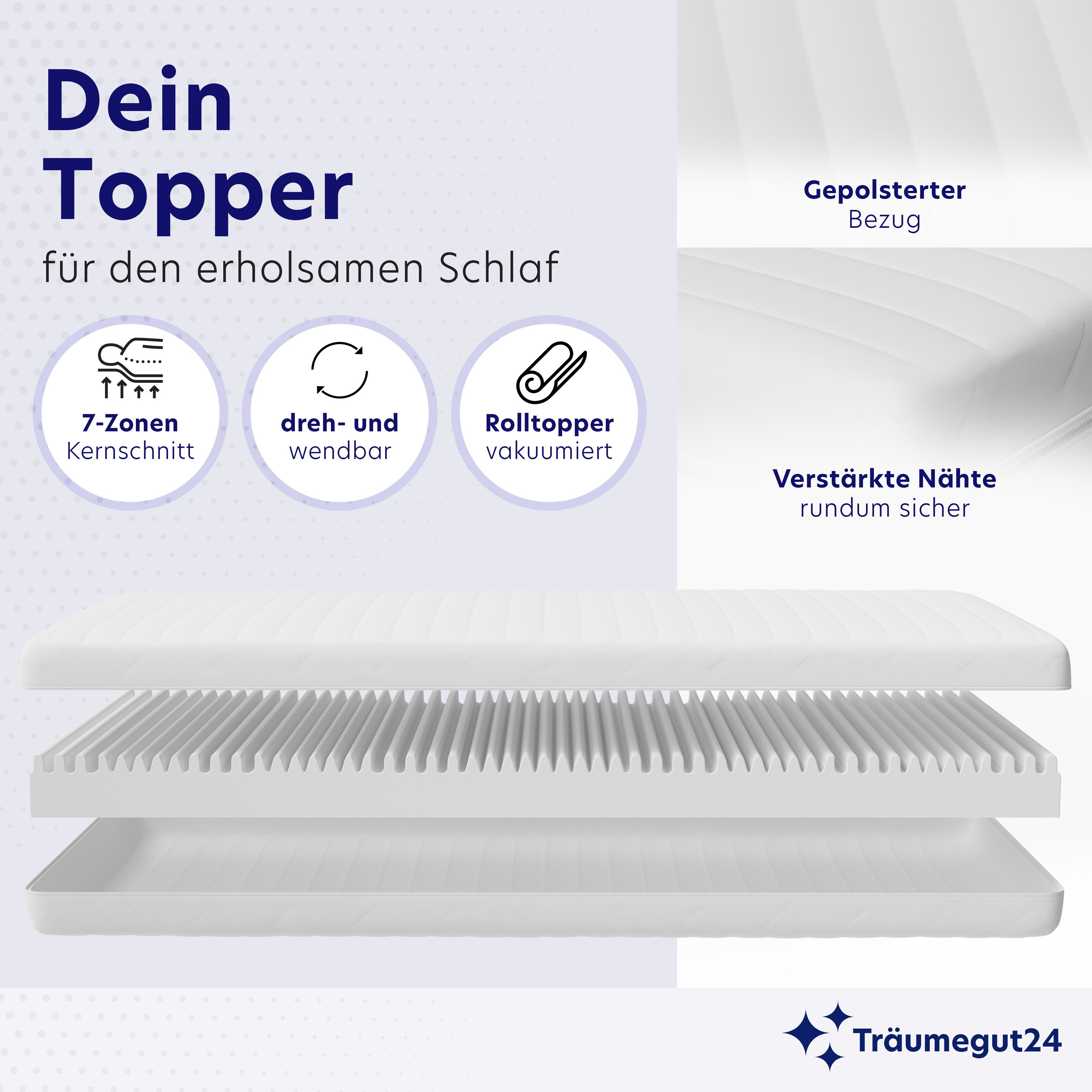 Träumegut24, Topper 10cm hoher ergonomischer 7-Zonen Kaltschaum Topper - H2&H3, 10 cm hoch, Kaltschaum, verschiedene Größen und Härtegrade