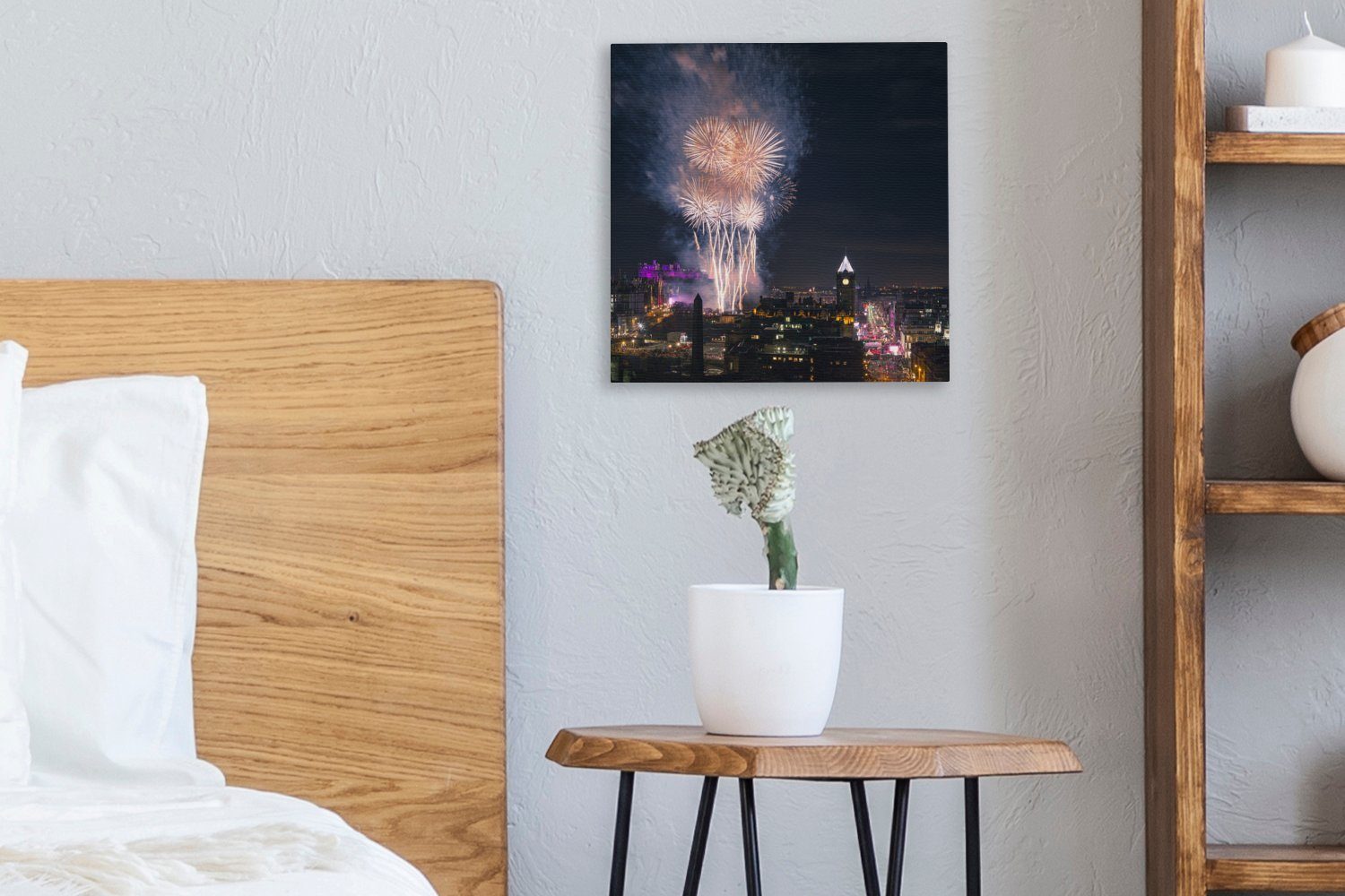 Leinwandbild OneMillionCanvasses® für Wohnzimmer Bilder - St), Feuerwerk Edinburgh, Schlafzimmer - Leinwand (1 Licht