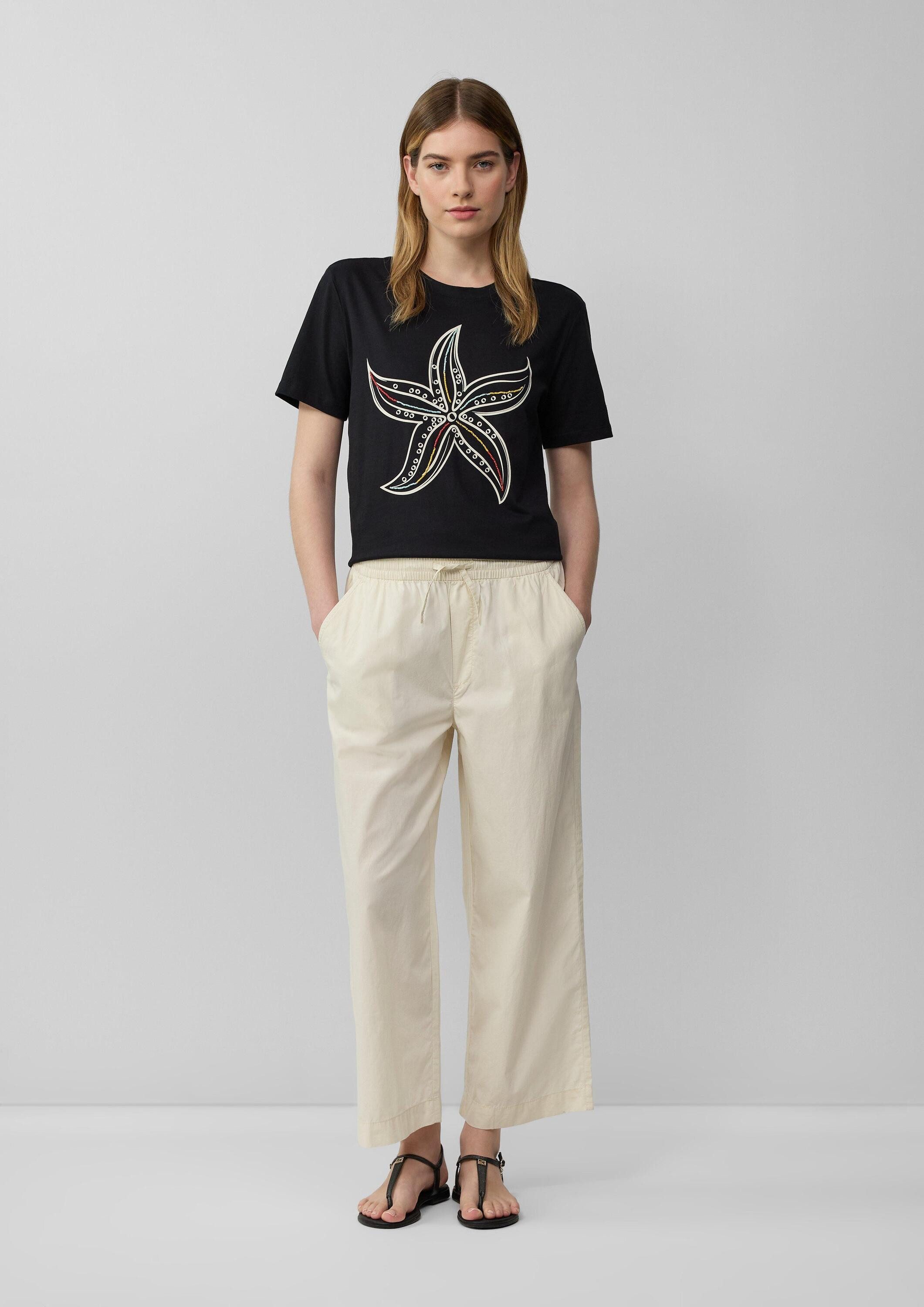 s.Oliver Kurzarmshirt T-Shirt Jersey-T-Shirt mit Frontprint und Schmuckperlen