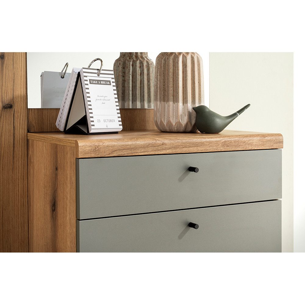 Lomadox Garderobe AVEZZANO-61 (Garderobe Sideboard Wandboard), Eiche Nb. mit grün, 2-teilig, Platz für 4 Paar Schuhe