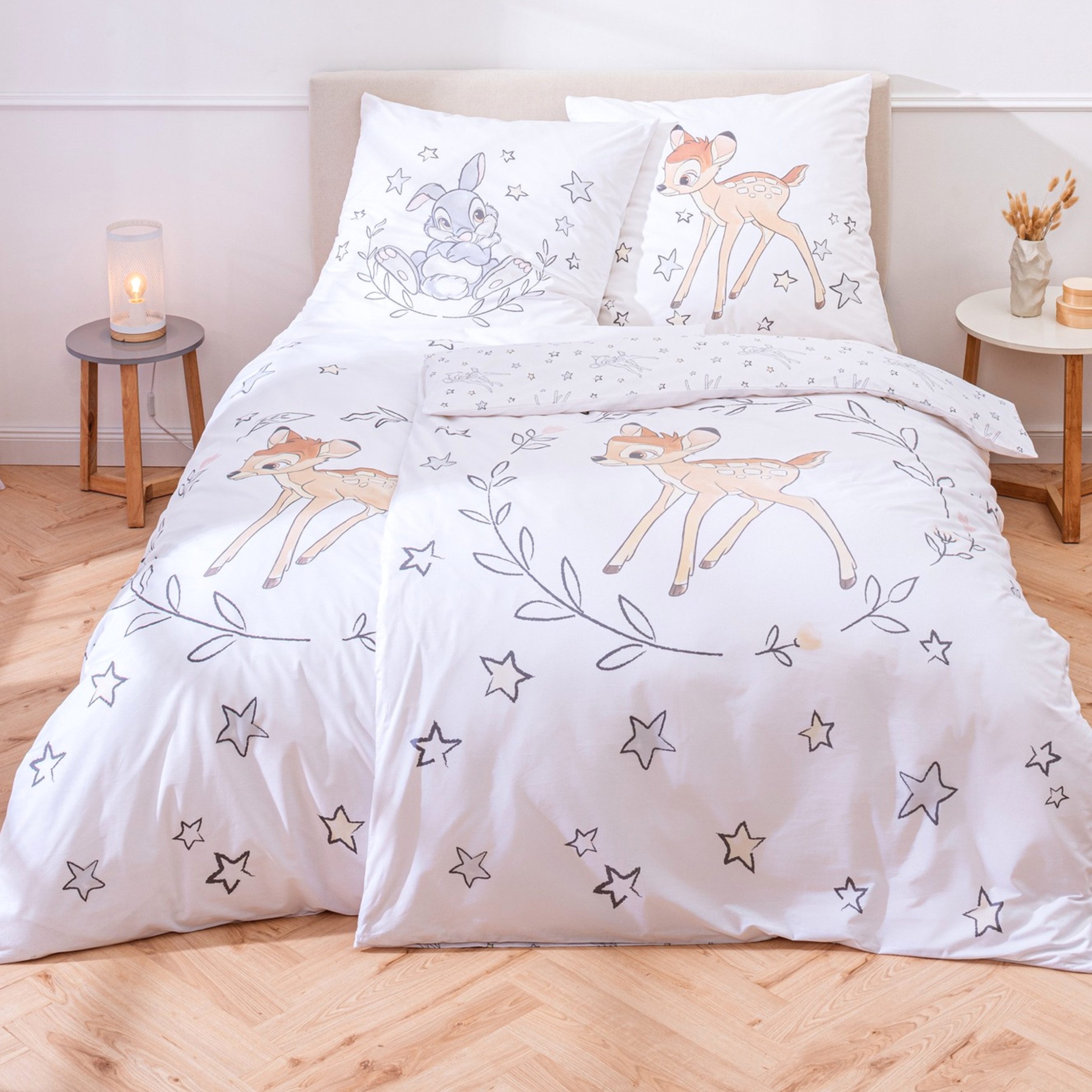 MTOnlinehandel Kinderbettwäsche "Stars" Bambi & Klopfer, Biber/ Flanell in günstig online kaufen